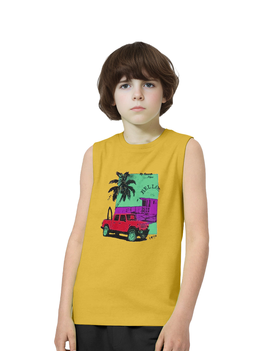 Radprix Kids Boys Yellow Tanktop with Beach print