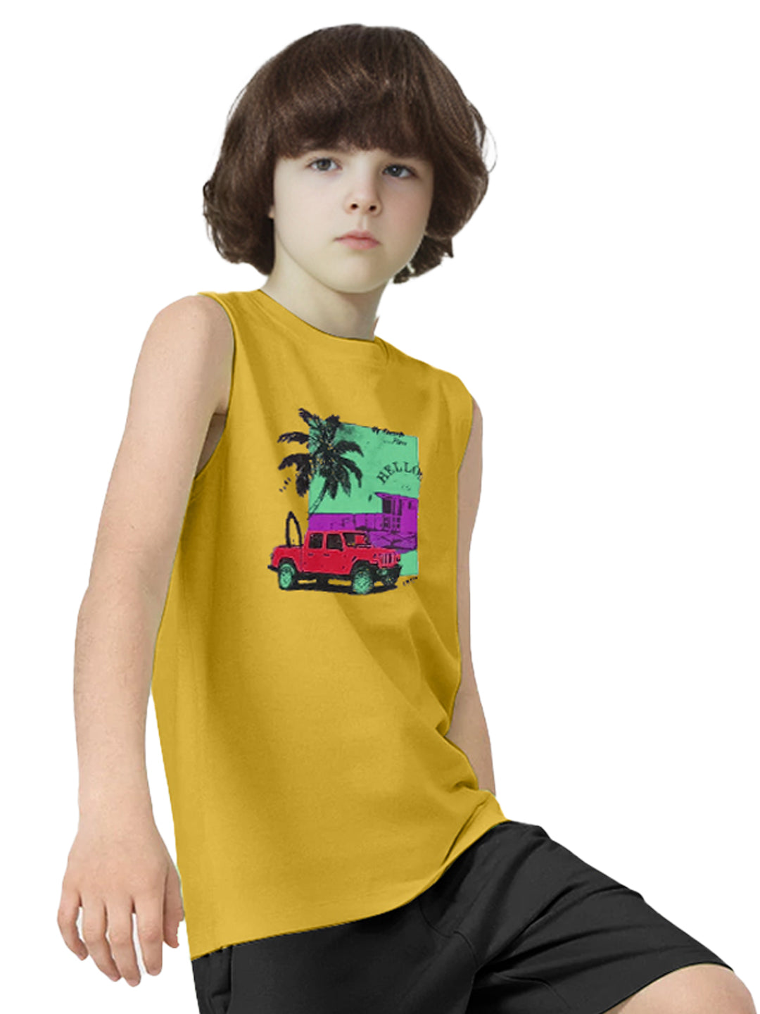 Radprix Kids Boys Yellow Tanktop with Beach print