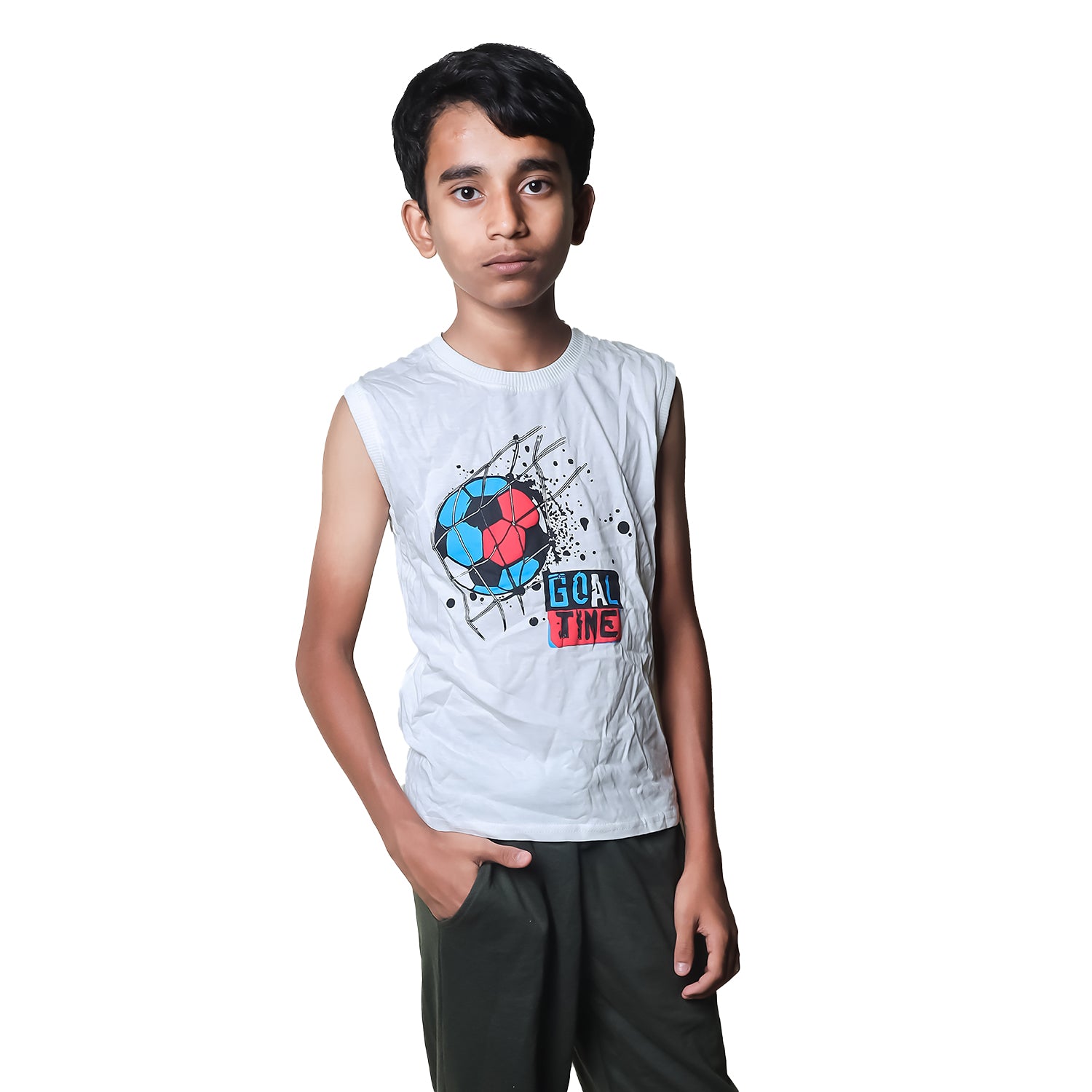 Radprix Kids Boys White Tanktop with Goal Time print