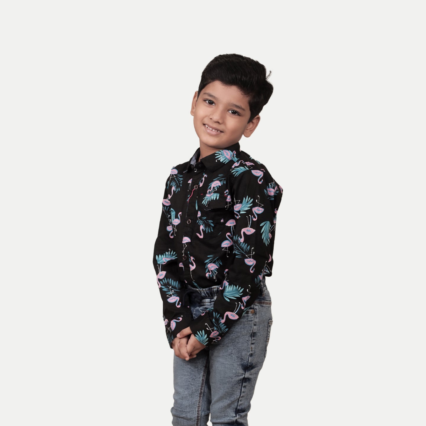 Radprix Kid Boys Black Tropical Printed Shirt