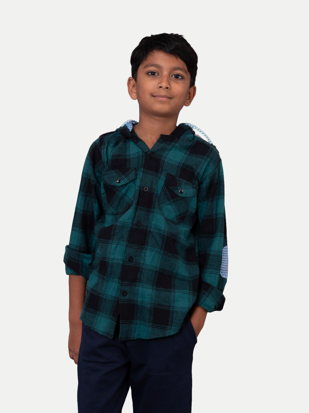 Radprix Boys Green & Black Check Hooded Yarndye shirt