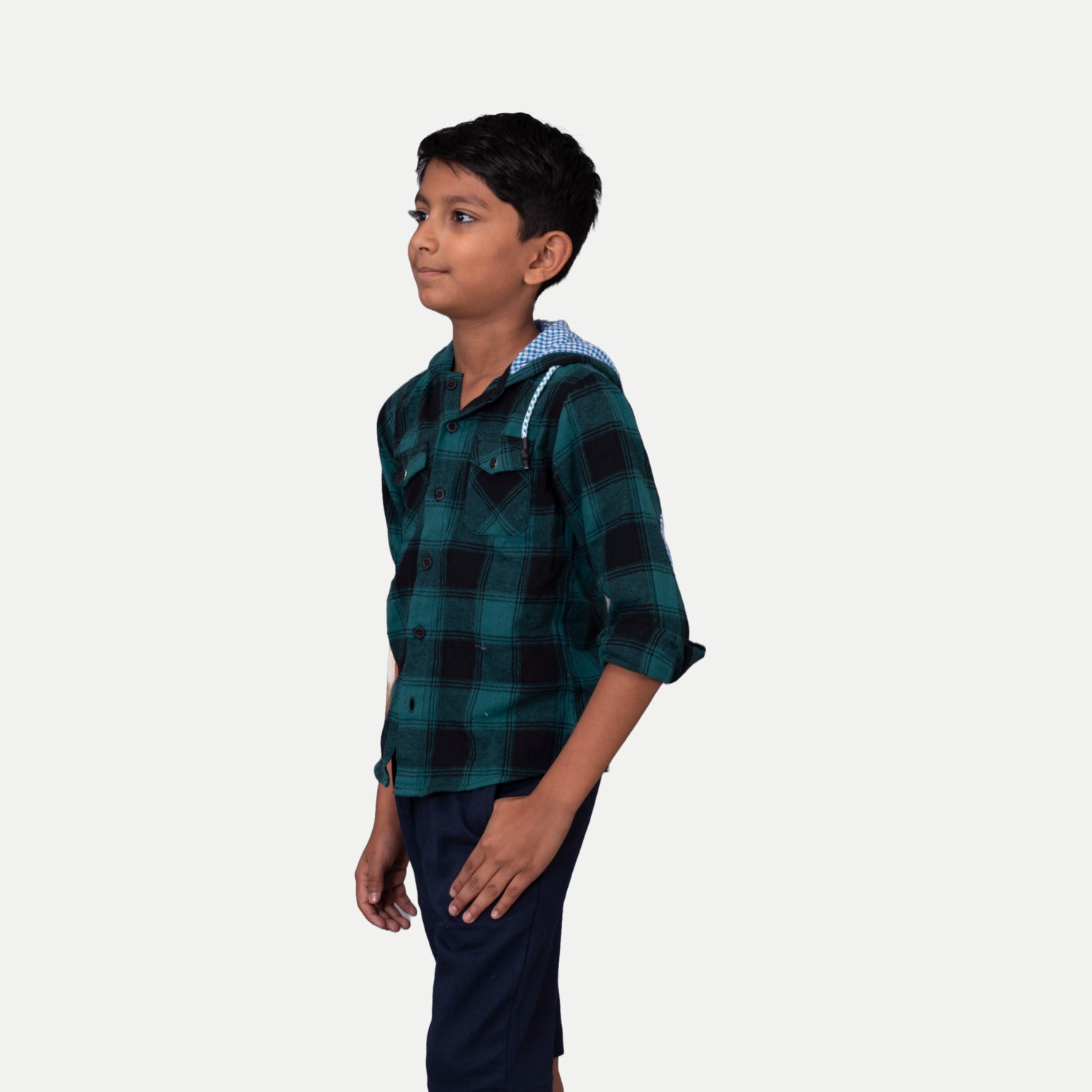 Radprix Boys Green & Black Check Hooded Yarndye shirt