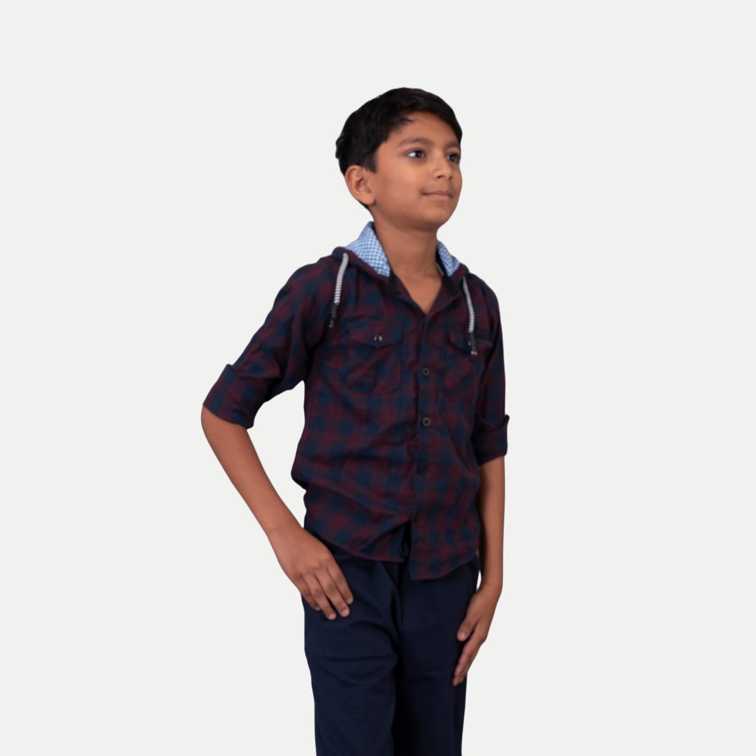 Radprix Boys Blue Check Hooded Yarndye shirt