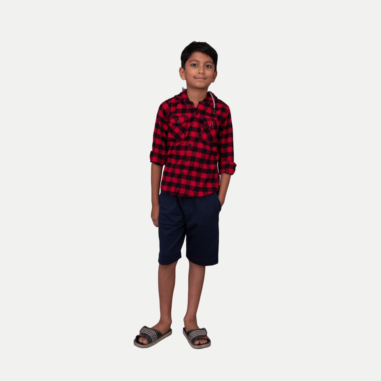 Radprix Boys Red & Black Check Hooded Yarndye shirt