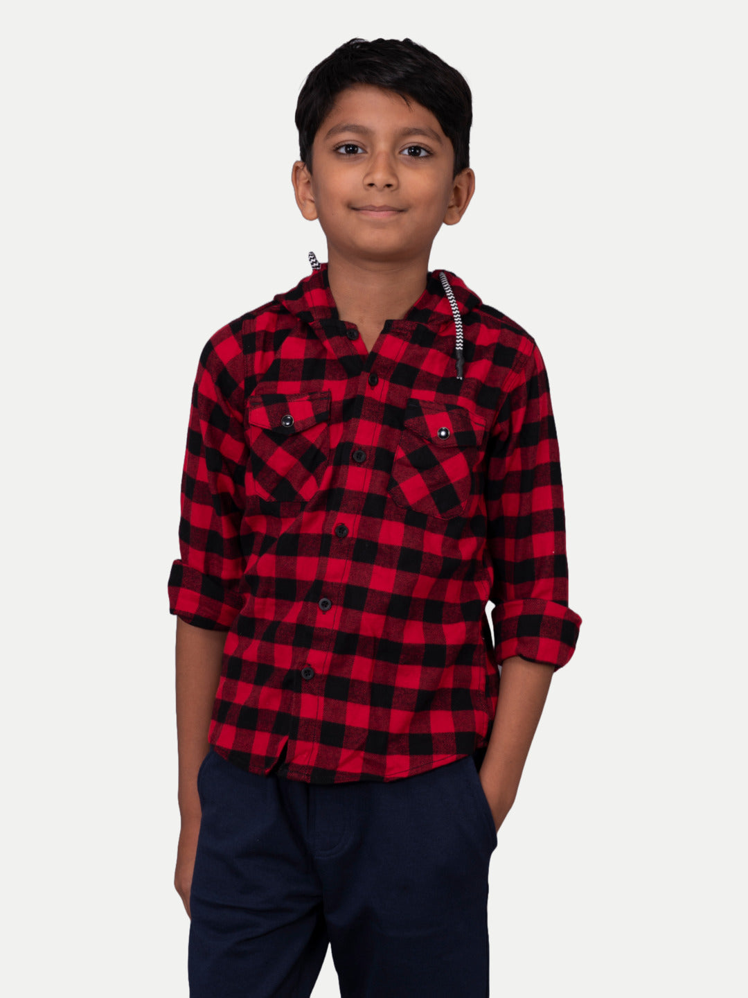 Radprix Boys Red & Black Check Hooded Yarndye shirt