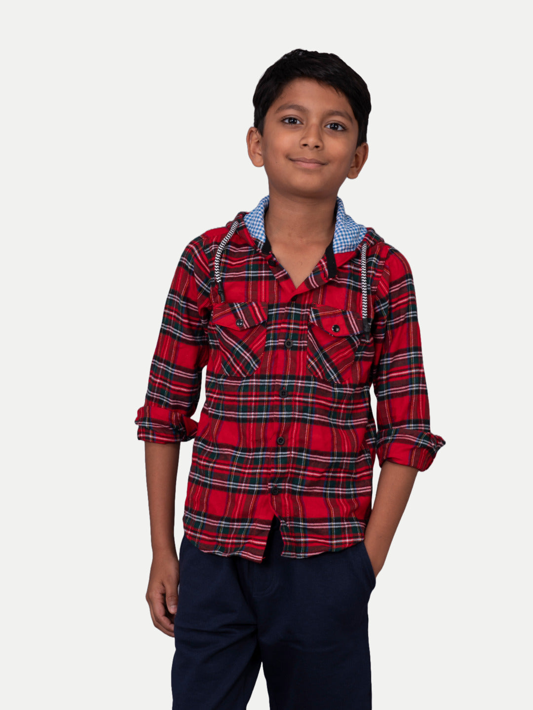 Radprix Boys Dark Orange & Black Check Hooded Yarndye shirt