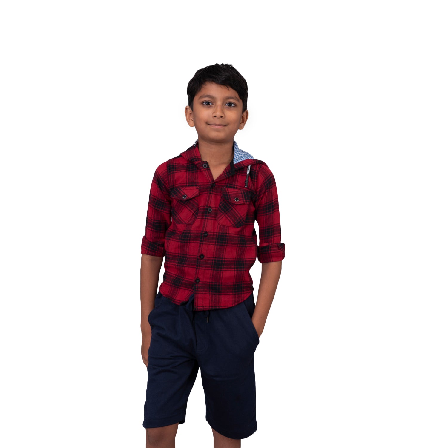 Radprix Boys Blue & Black Check Hooded Yarndye shirt