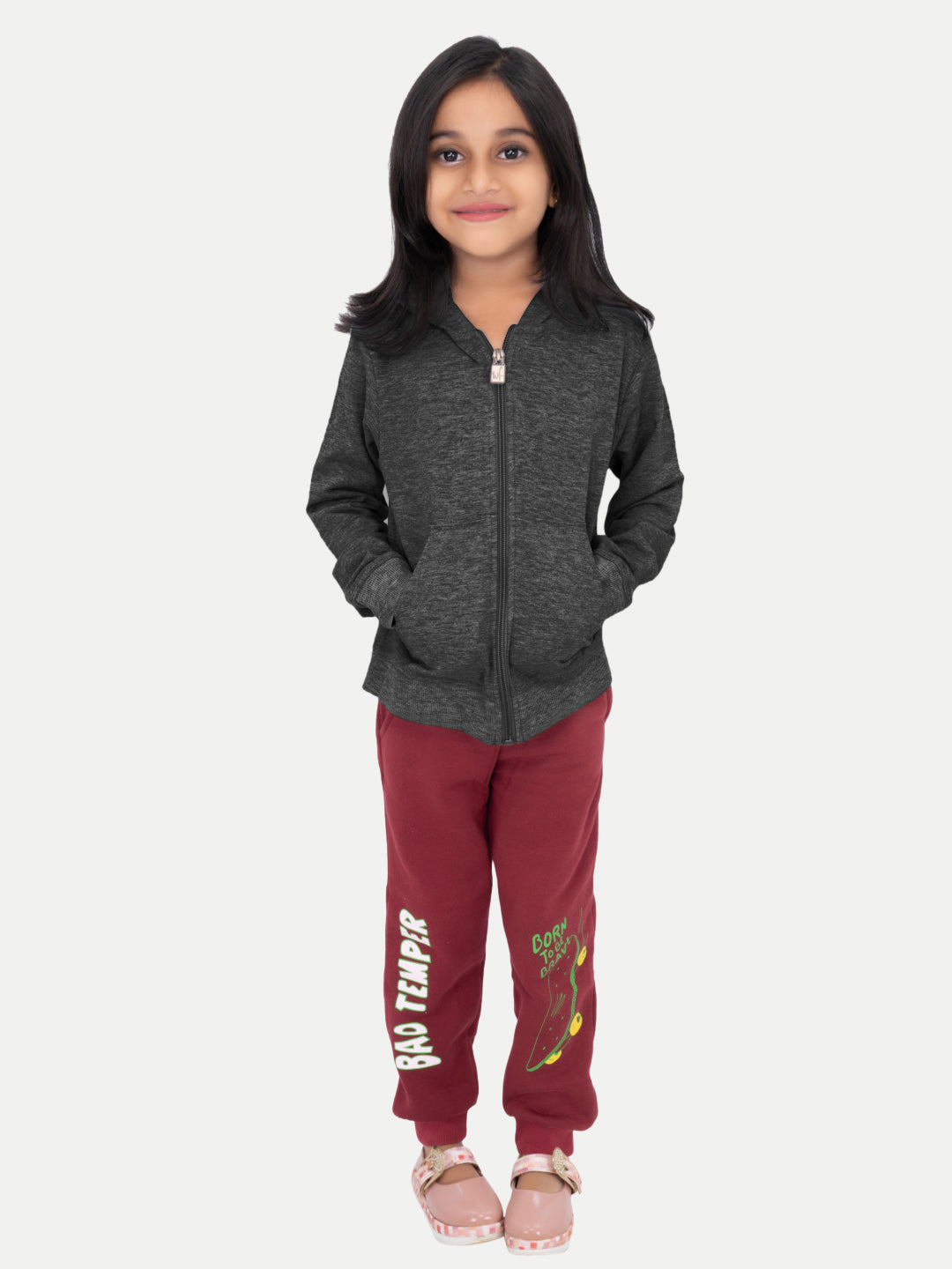 Radprix Girls Solid Dark Grey Zipper hoodies