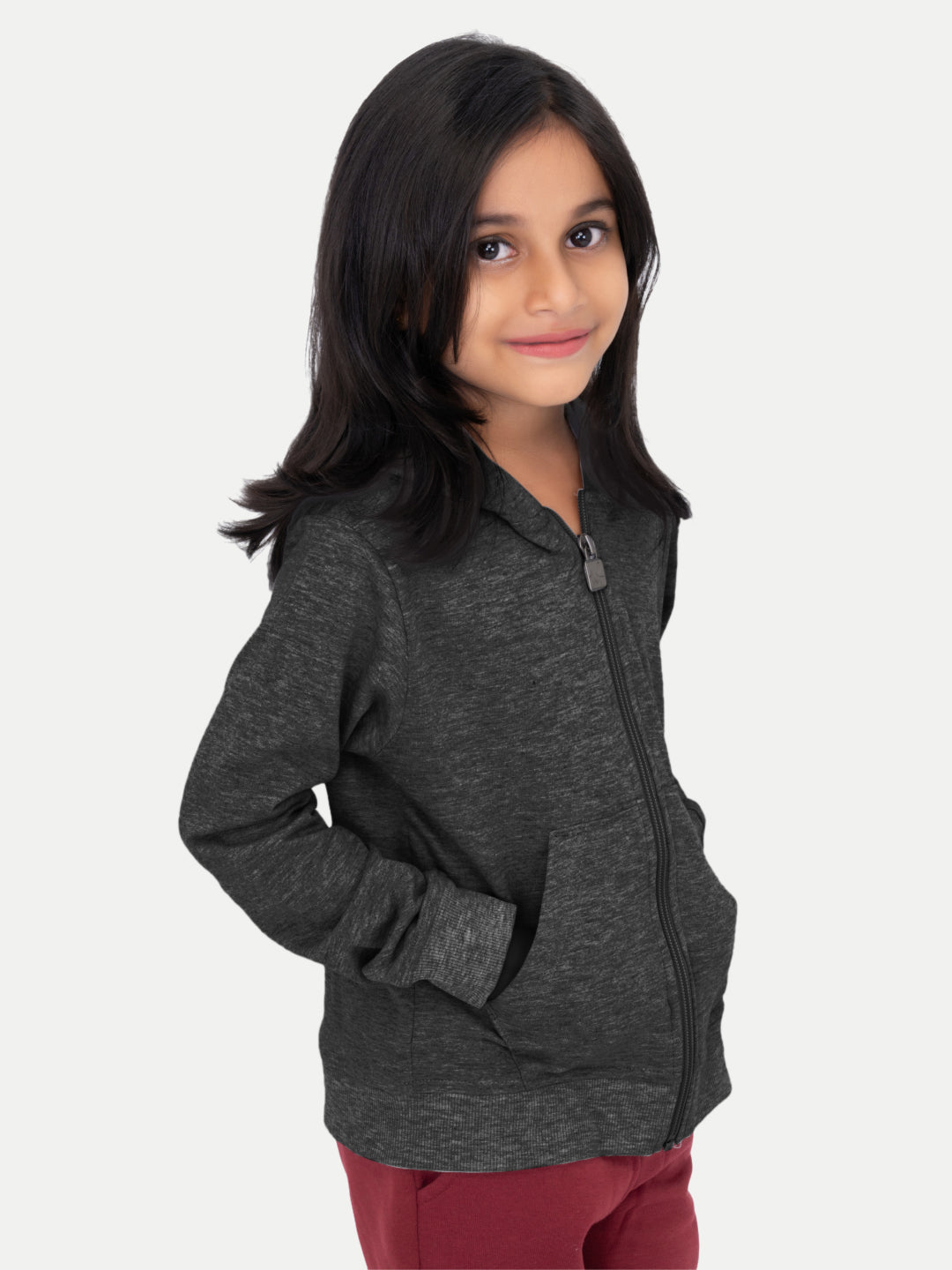 Radprix Girls Solid Dark Grey Zipper hoodies