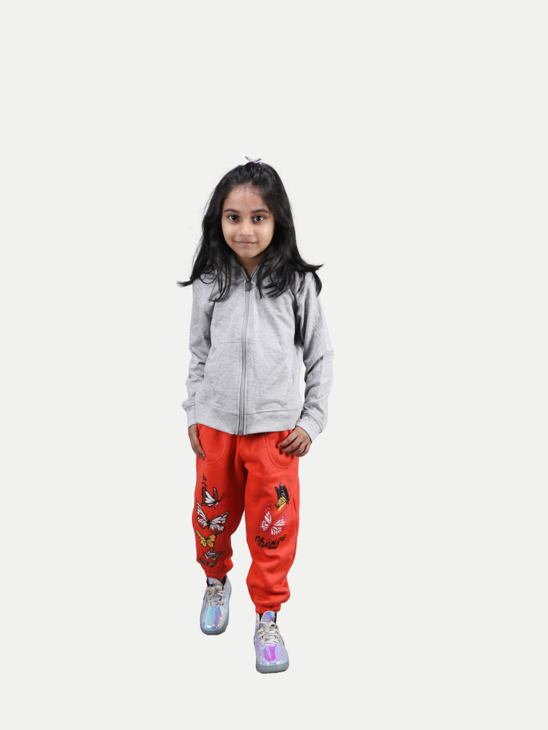 Radprix Girls Solid Grey Zipper hoodies