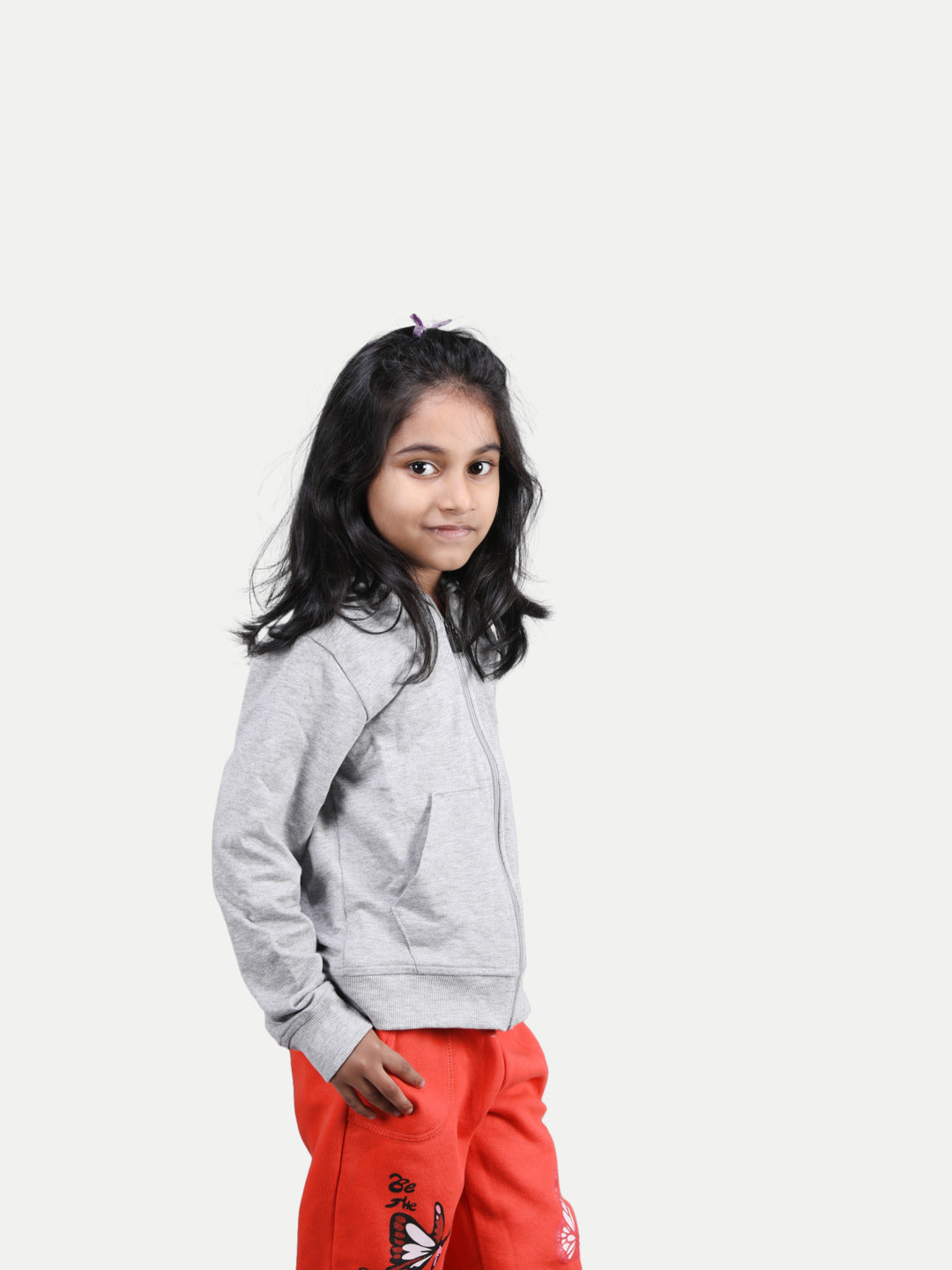 Radprix Girls Solid Grey Zipper hoodies