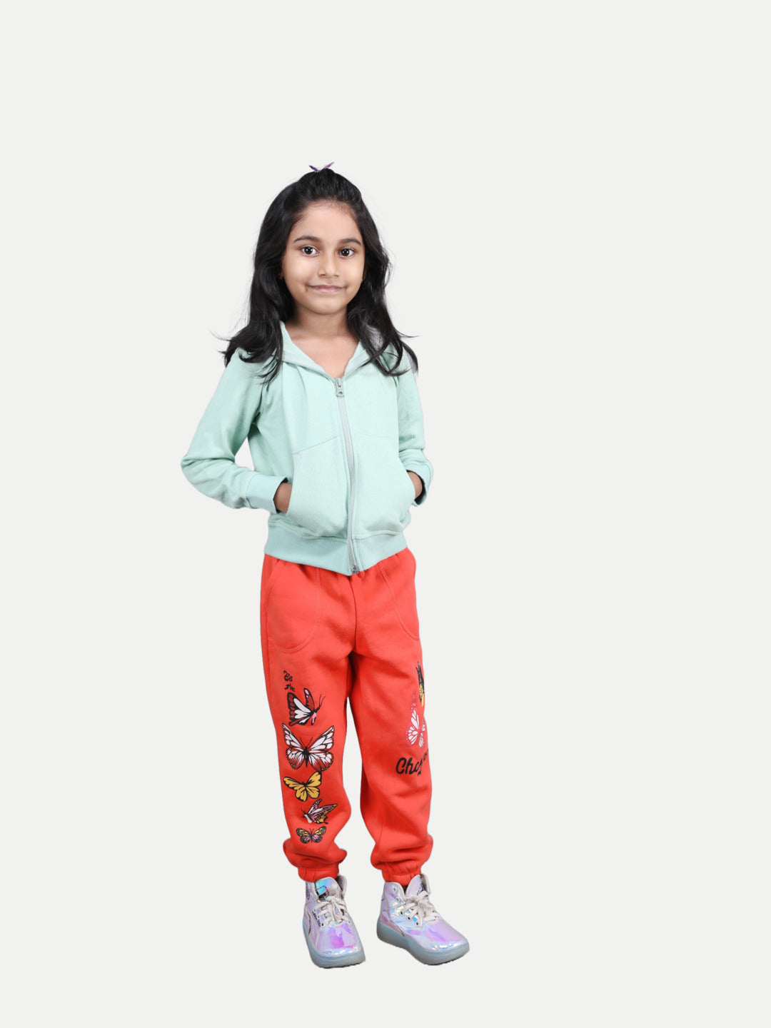 Radprix Girls Solid Green Zipper hoodies