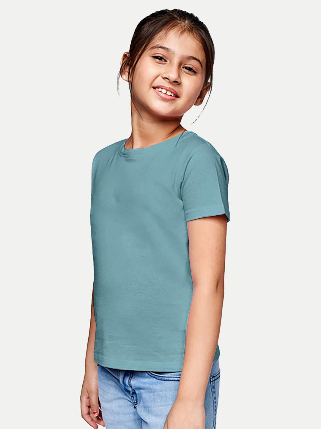 Radprix Girls Blue Solid Round Crew neck T-shirt