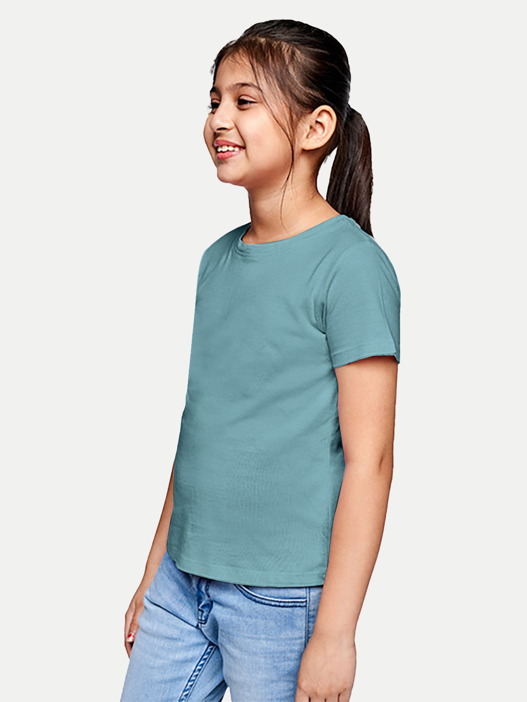 Radprix Girls Blue Solid Round Crew neck T-shirt