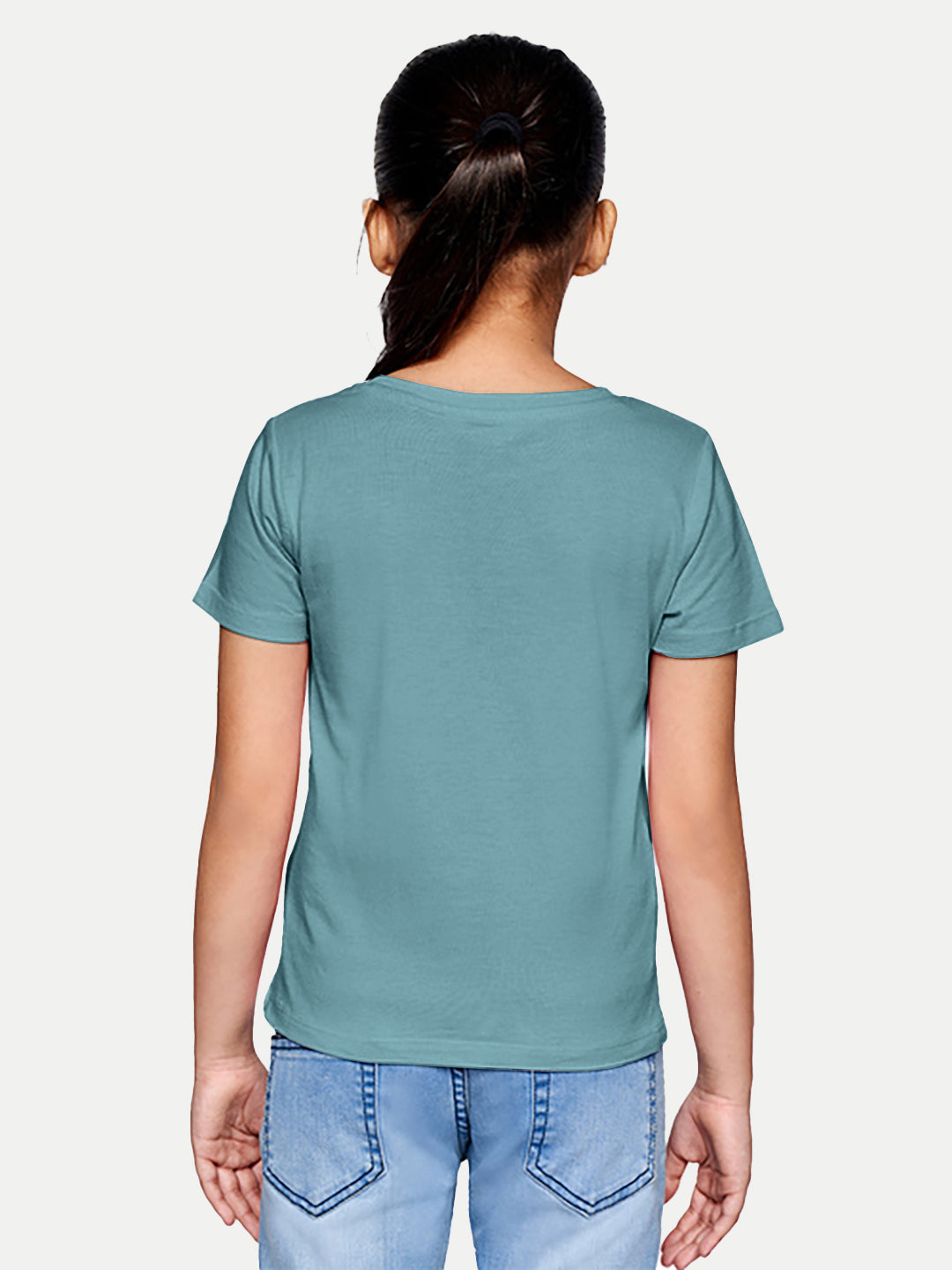 Radprix Girls Blue Solid Round Crew neck T-shirt