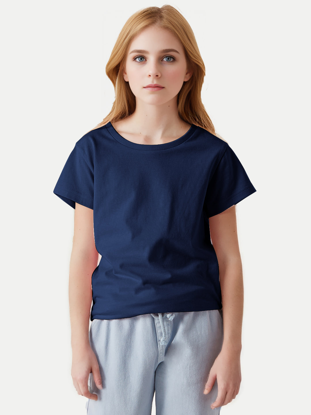 Radprix Girls Navy Round Crew neck T-shirt