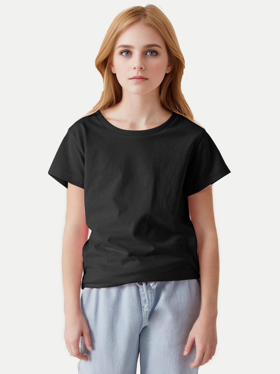 Radprix Girls Black Round Crew neck T-shirt