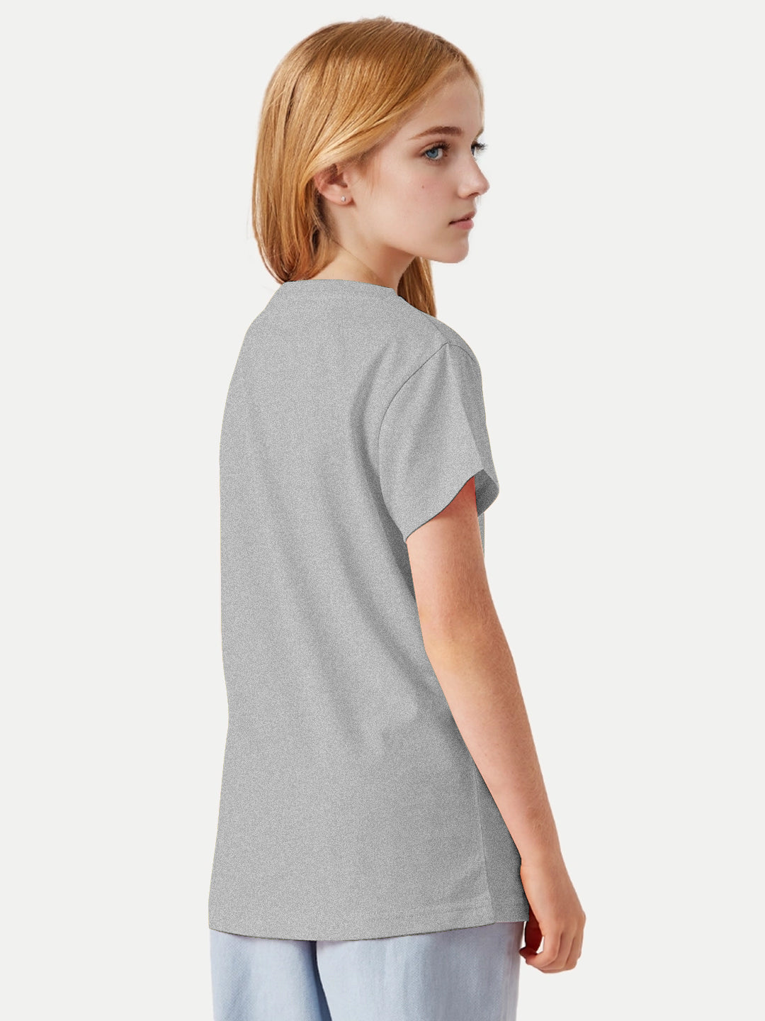 Radprix Girls Grey Melange Round Crew neck T-shirt