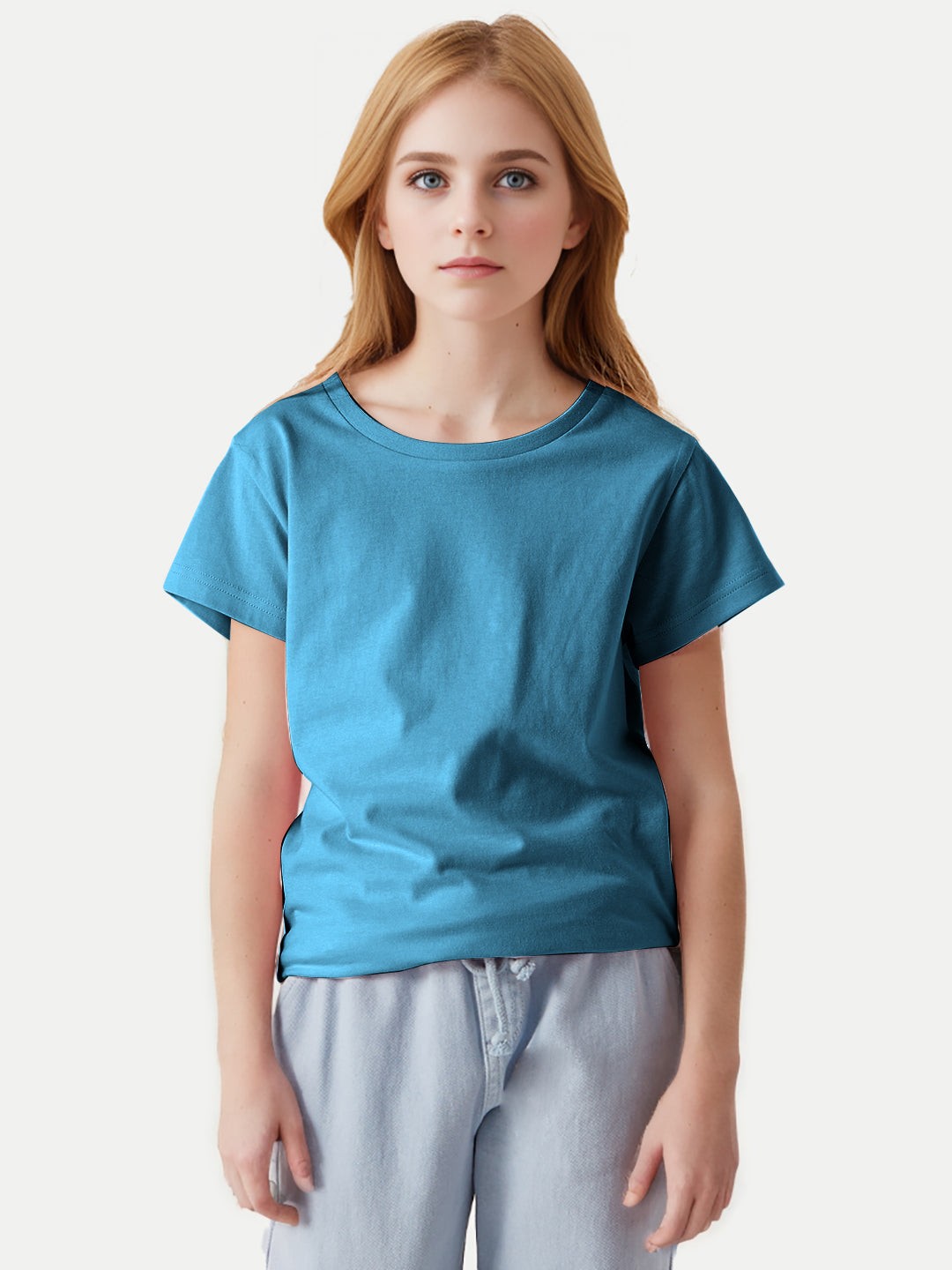 Radprix Girls Aqua Round Crew neck T-shirt