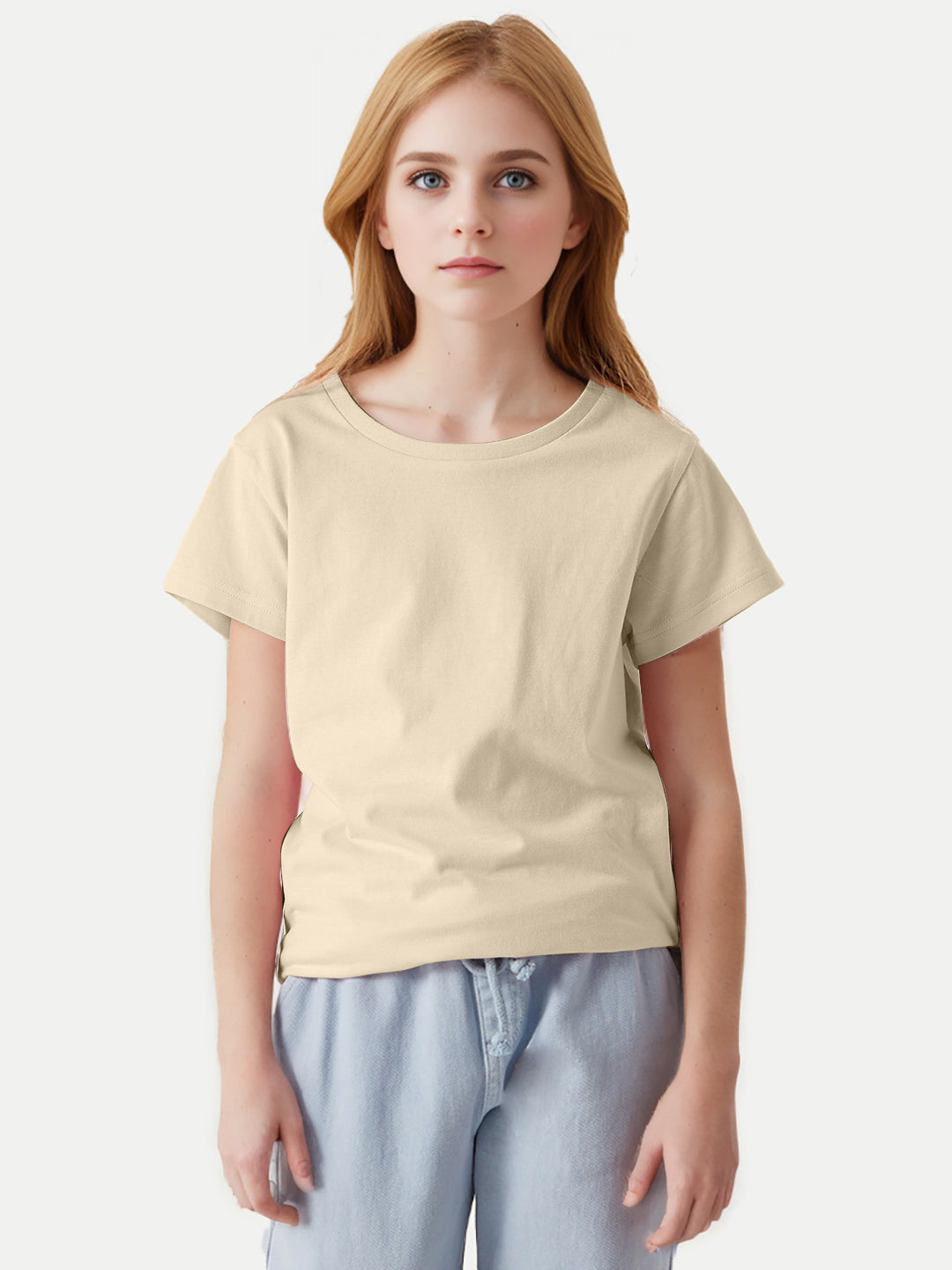 Radprix Girls Beige Round Crew neck T-shirt