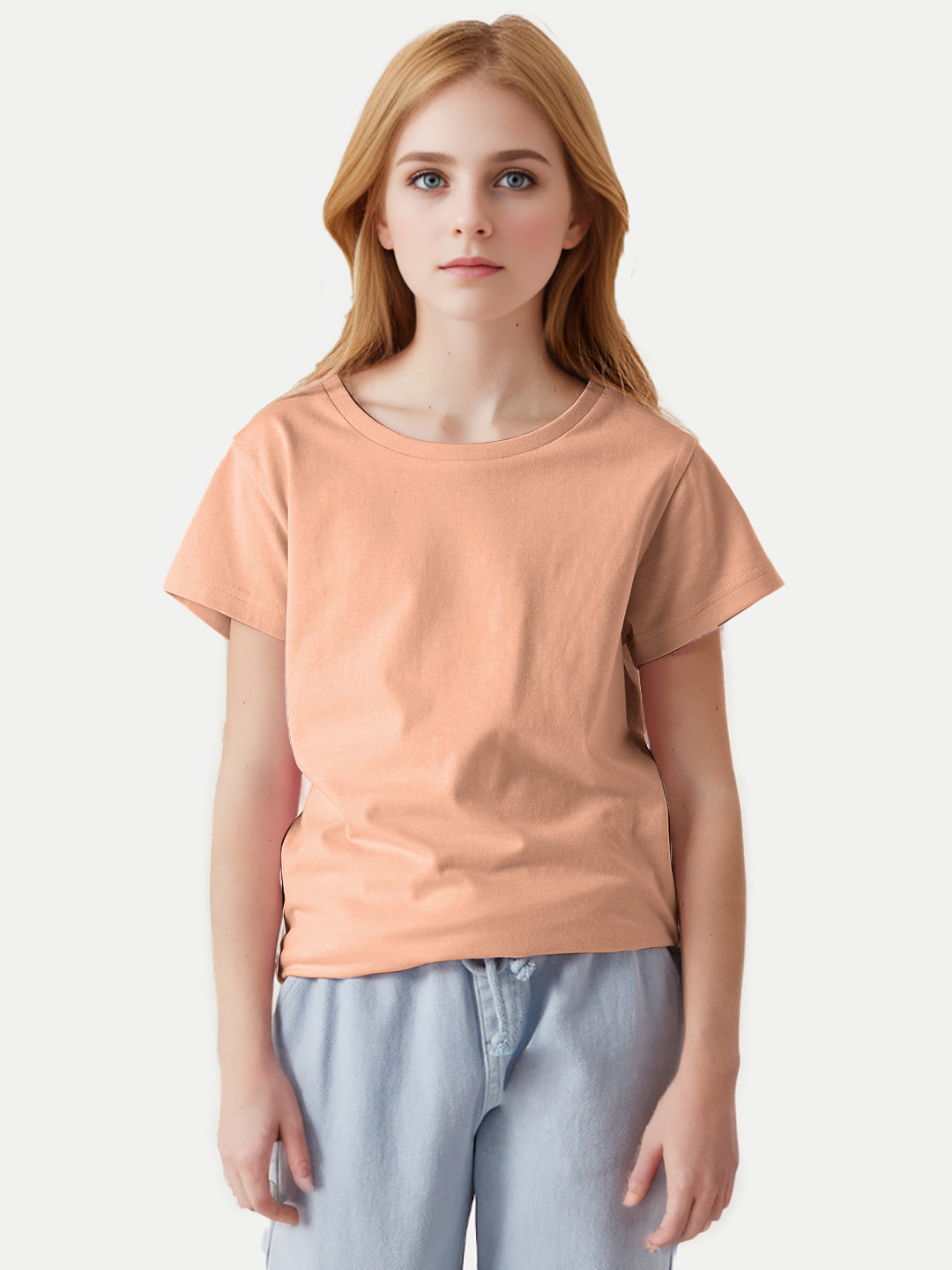 Radprix Girls Peach Round Crew neck T-shirt