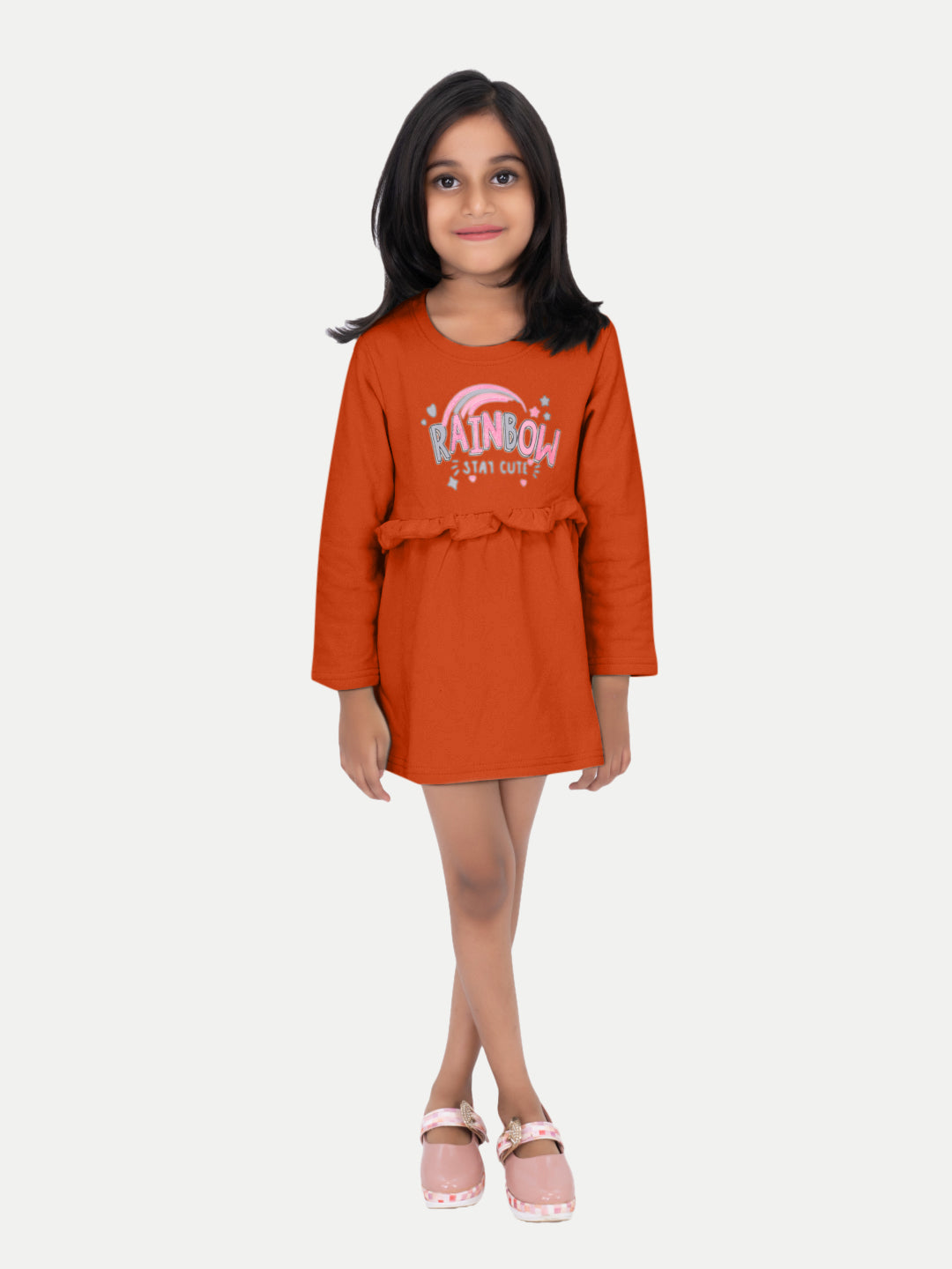 Radprix Kids Girls Orange Printed Sweat Frock