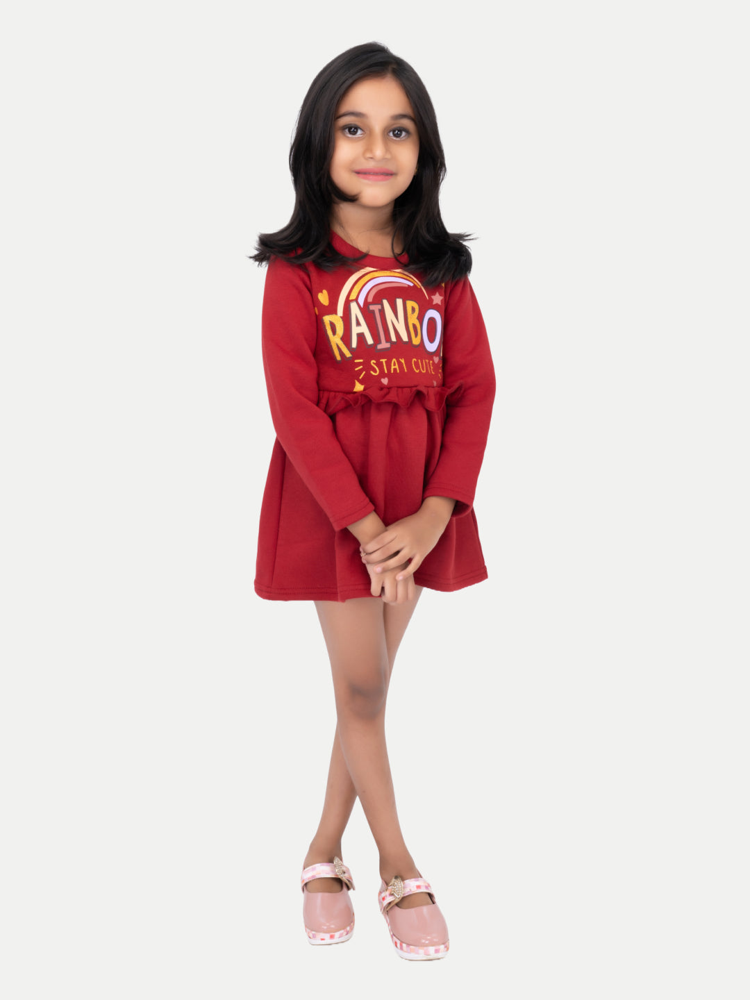 Radprix Kid Girls Dark Red Printed Sweat Frock