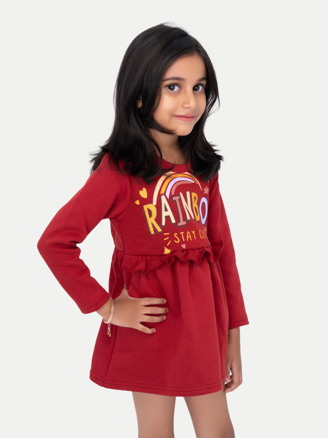 Radprix Kid Girls Dark Red Printed Sweat Frock