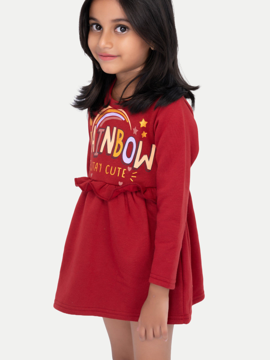 Radprix Kid Girls Dark Red Printed Sweat Frock