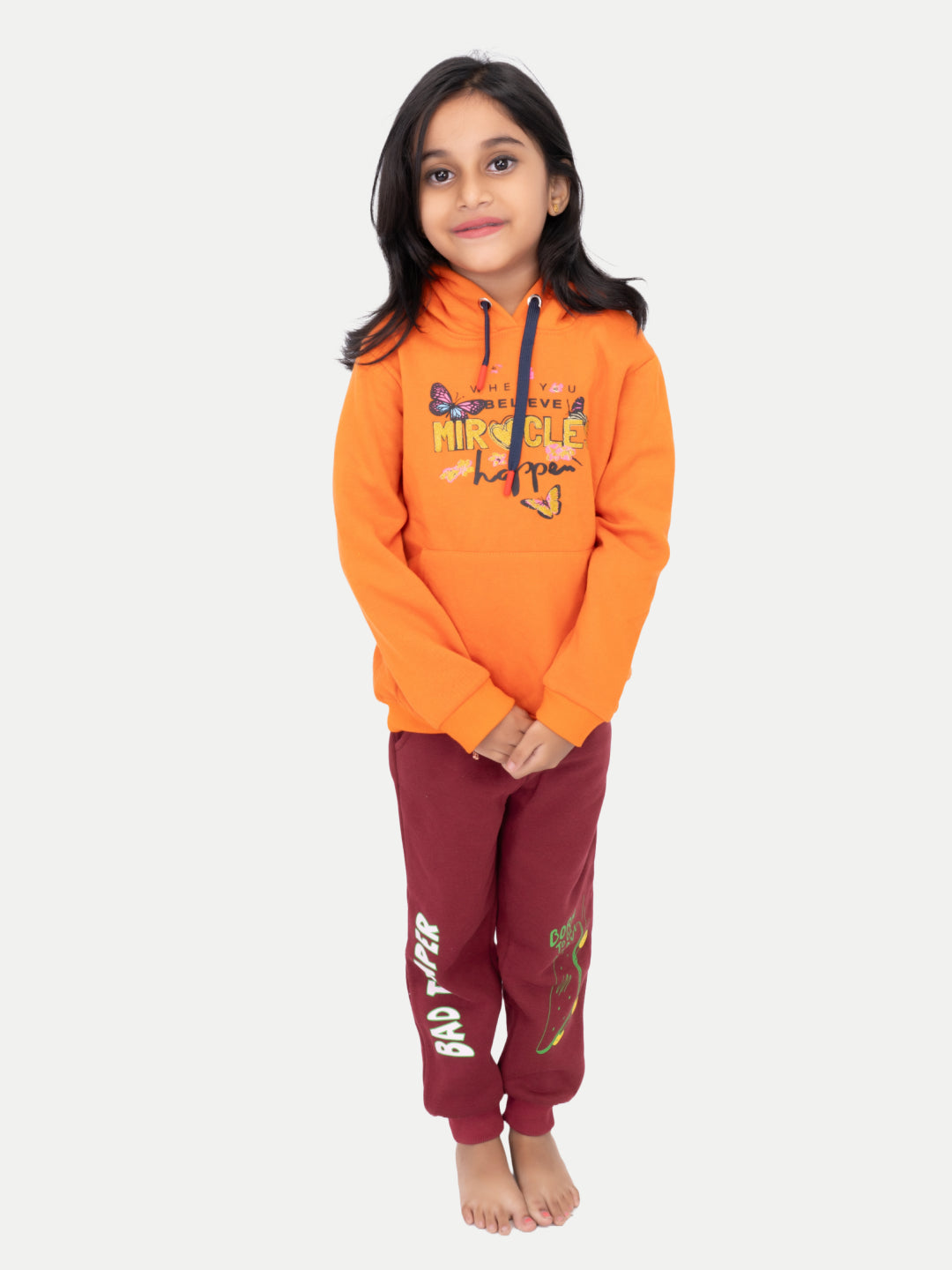 Radprix Kid Girls Orange Printed Sweat Hoodie