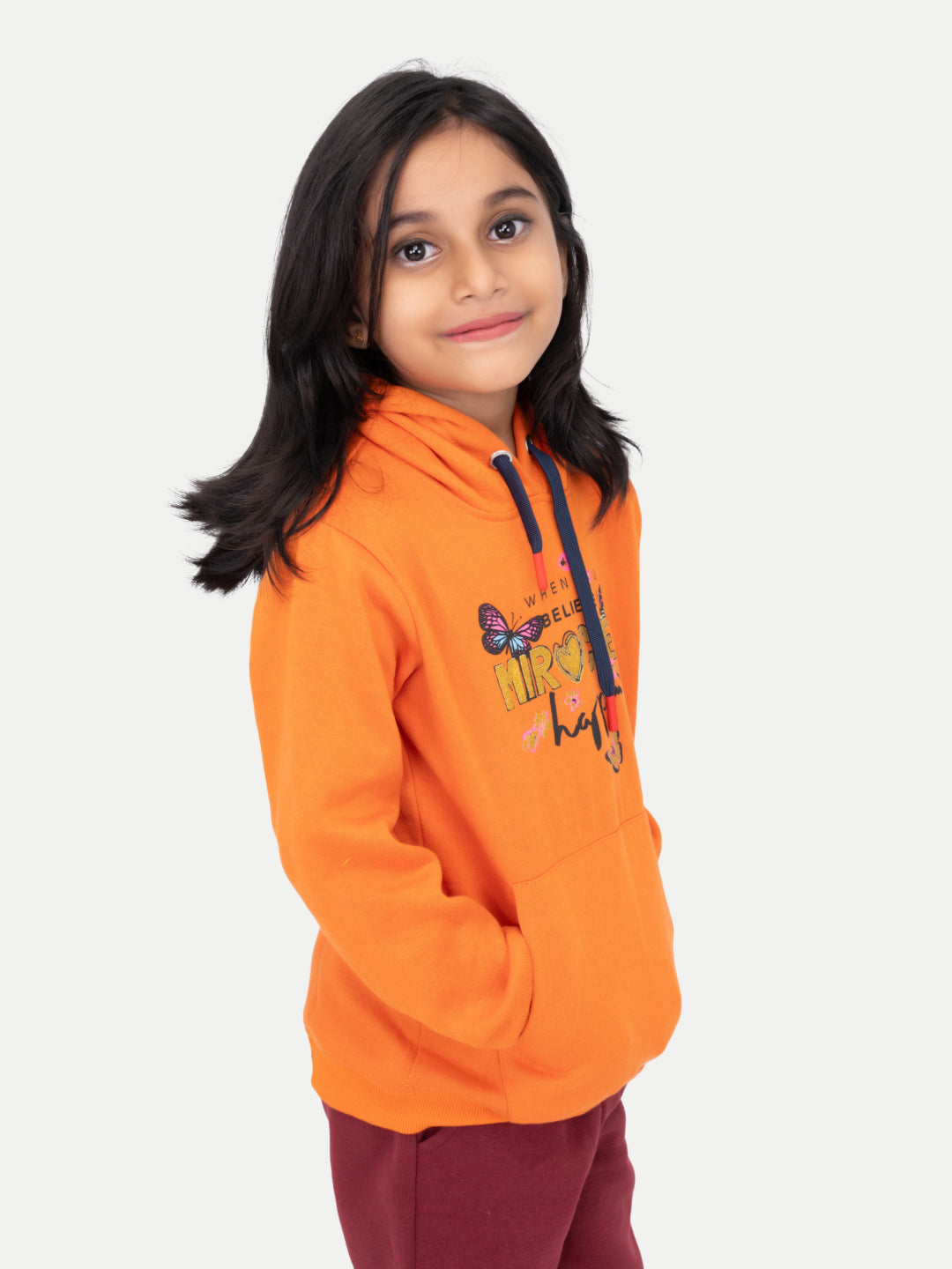 Radprix Girls Orange Printed Sweat hoodies