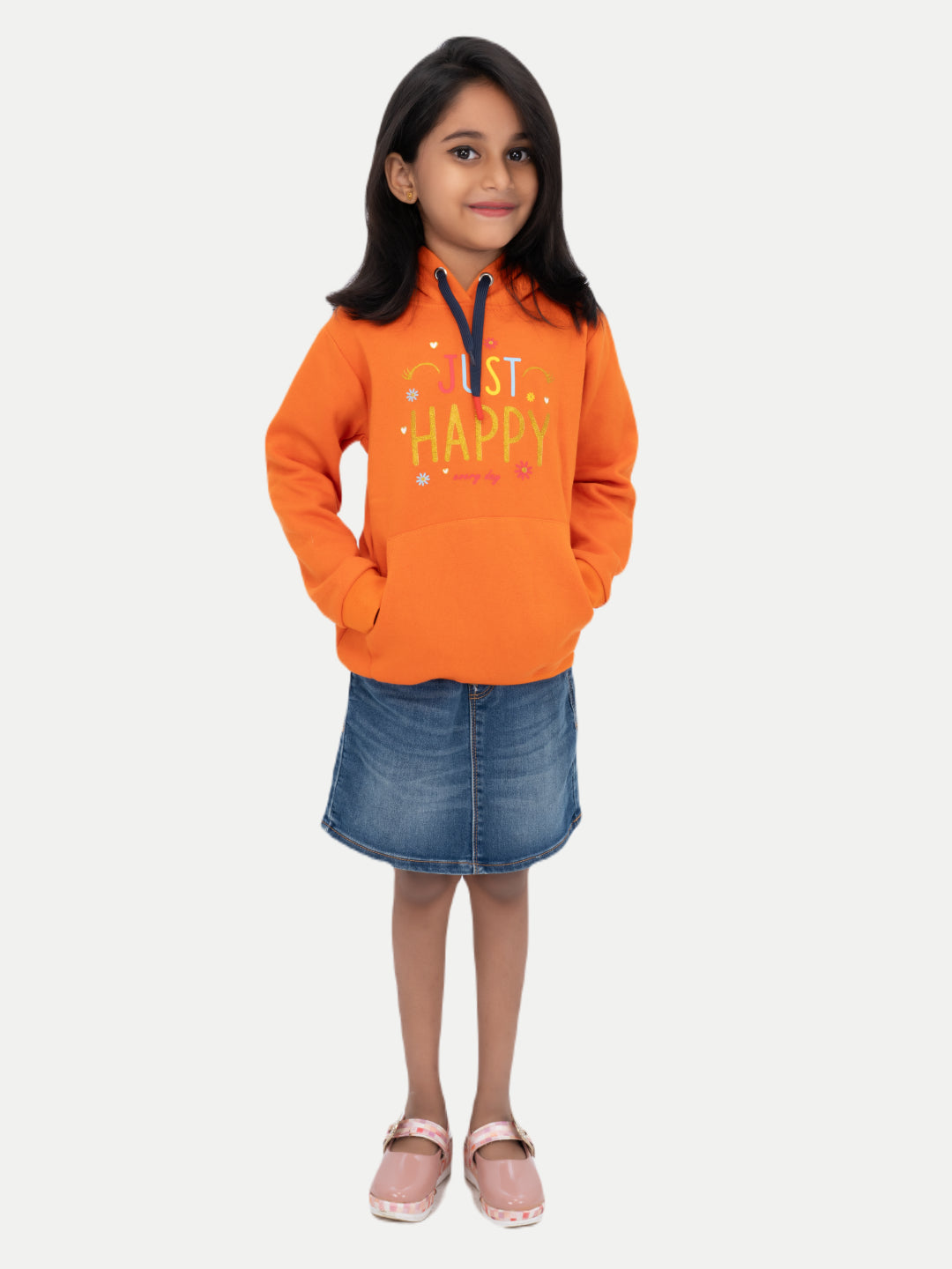 Radprix Kid Girls Orange Printed Sweat Hoodie