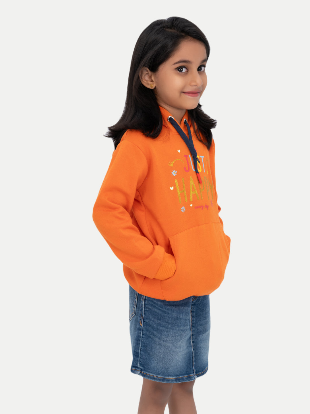 Radprix Kid Girls Orange Printed Sweat Hoodie