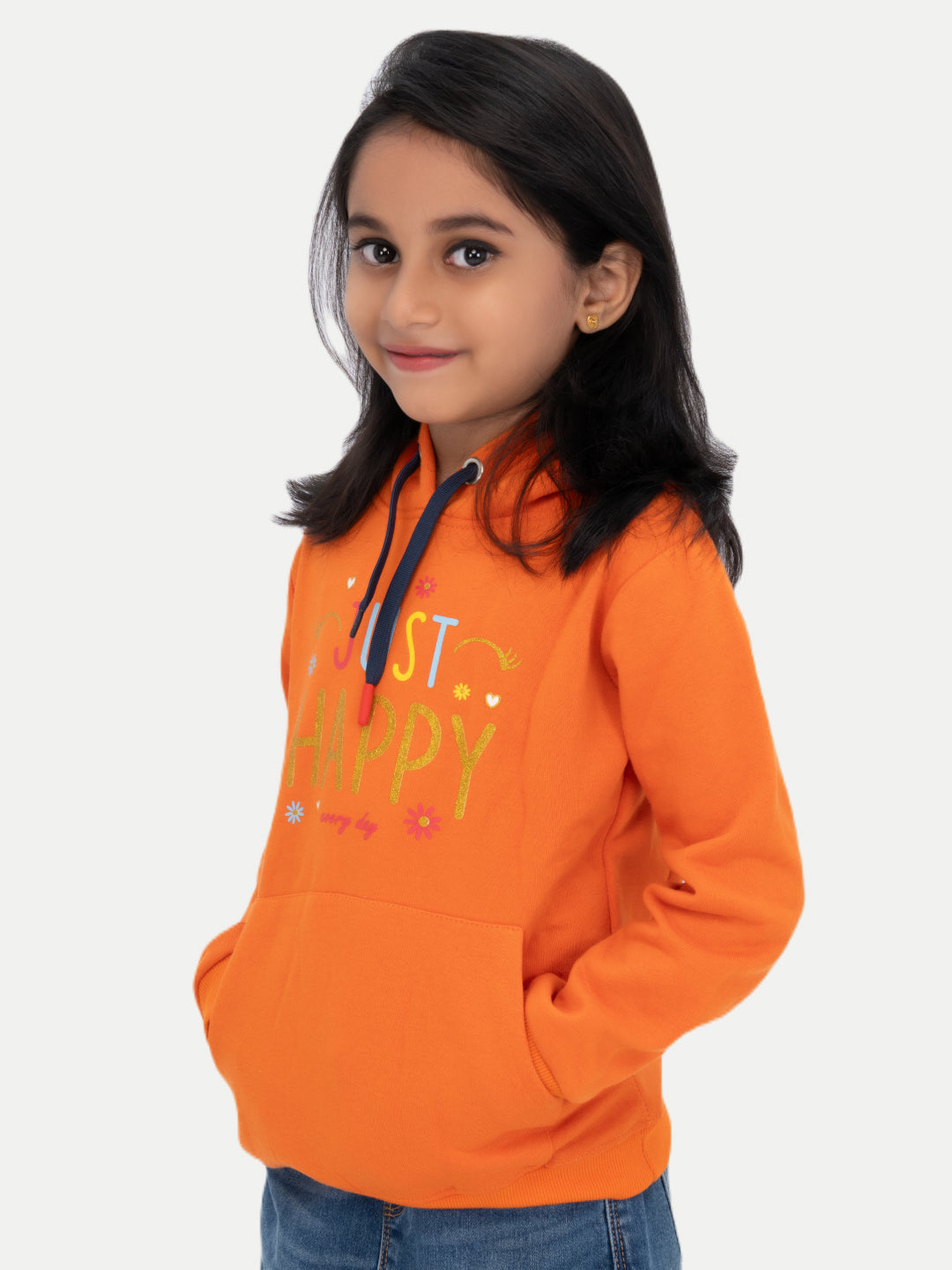 Radprix Kid Girls Orange Printed Sweat Hoodie