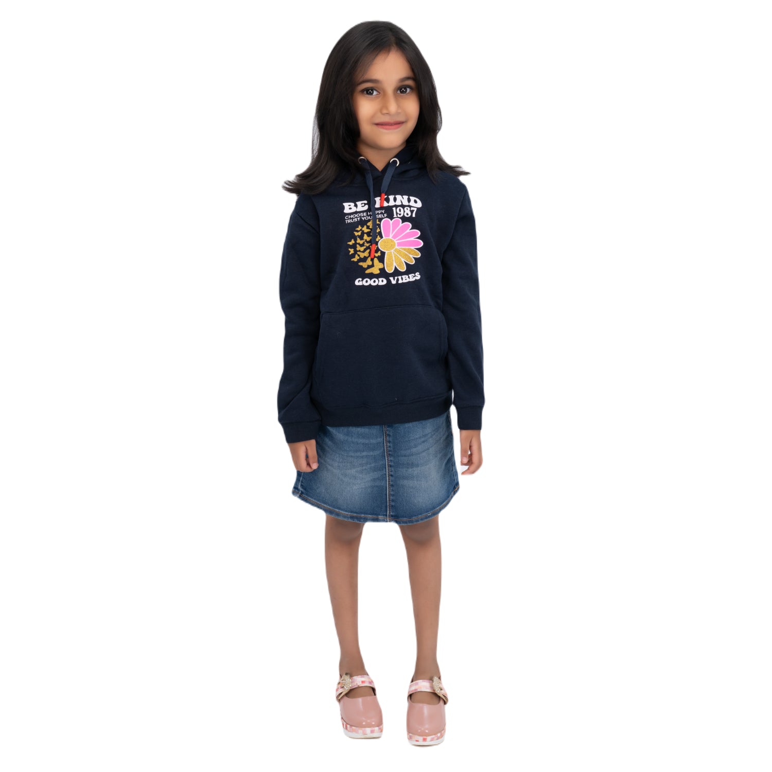 Radprix Kid Girls Dark Blue Printed Sweat Hoodie