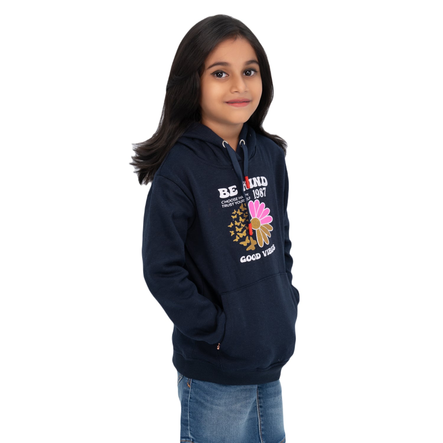 Radprix Kid Girls Dark Blue Printed Sweat Hoodie