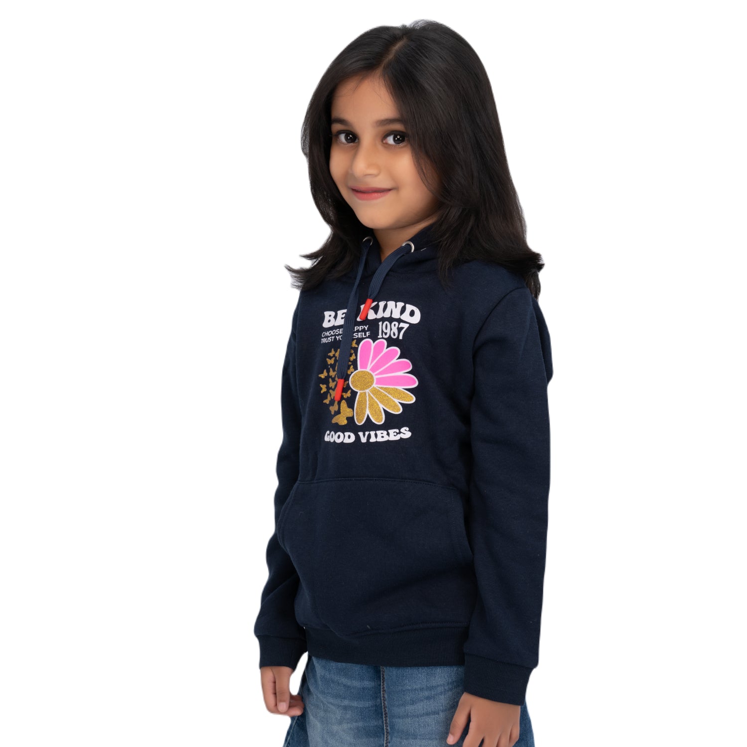 Radprix Kid Girls Dark Blue Printed Sweat Hoodie