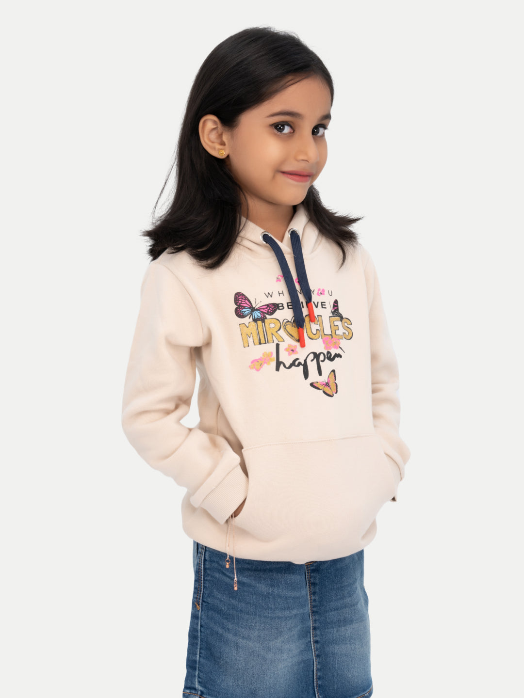 Radprix Kid Girls Beige Printed Sweat Hoodie