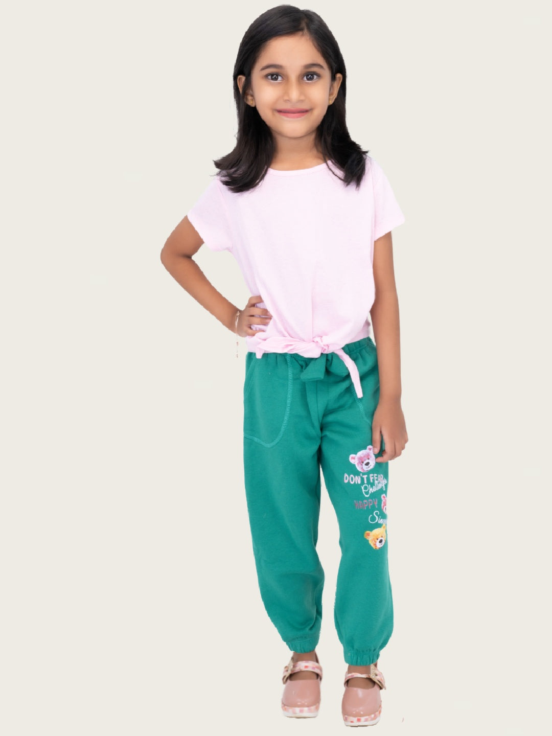 Radprix Kid Girls Dark Green Printed Joggers