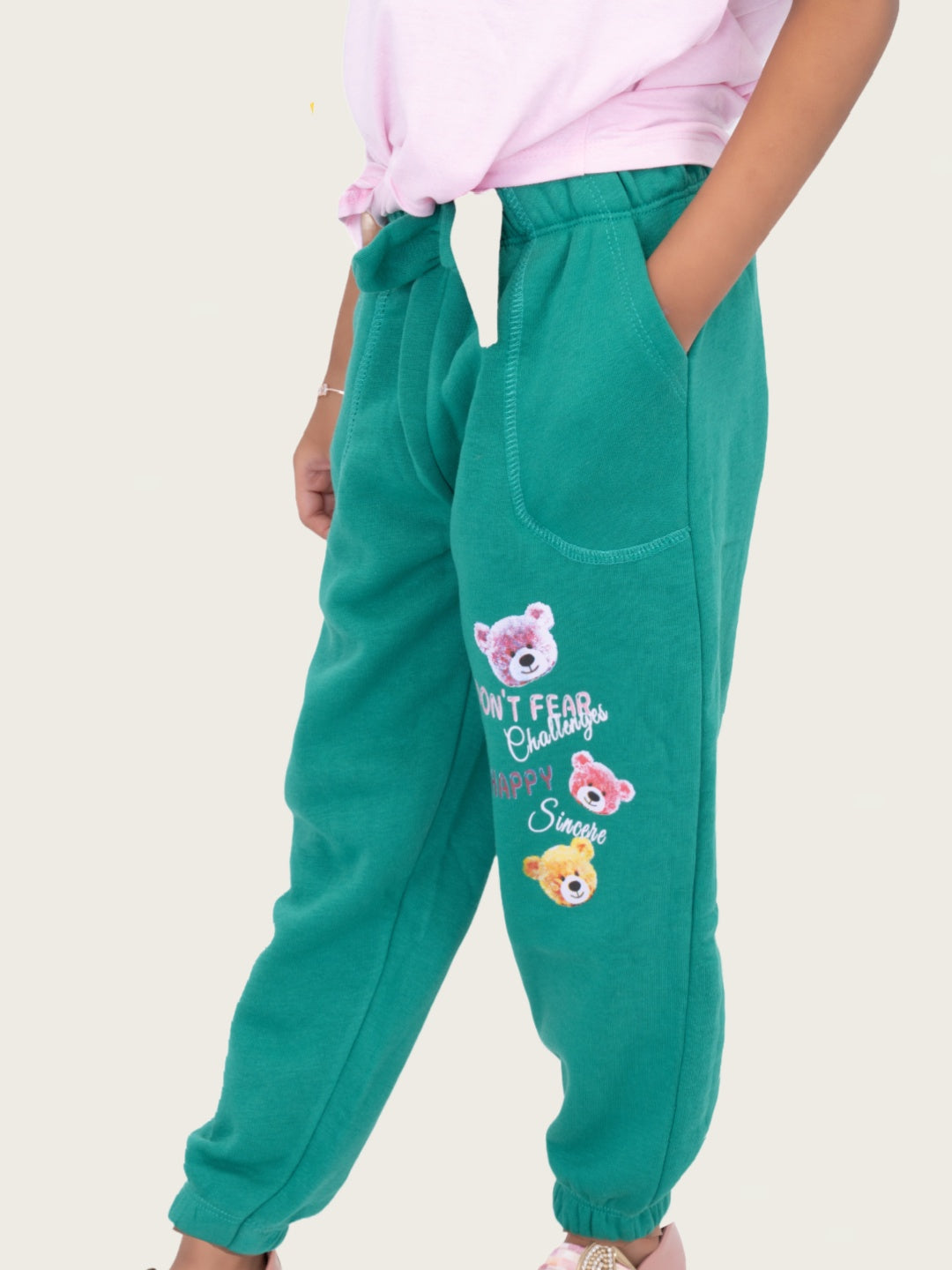 Radprix Kid Girls Dark Green Printed Joggers