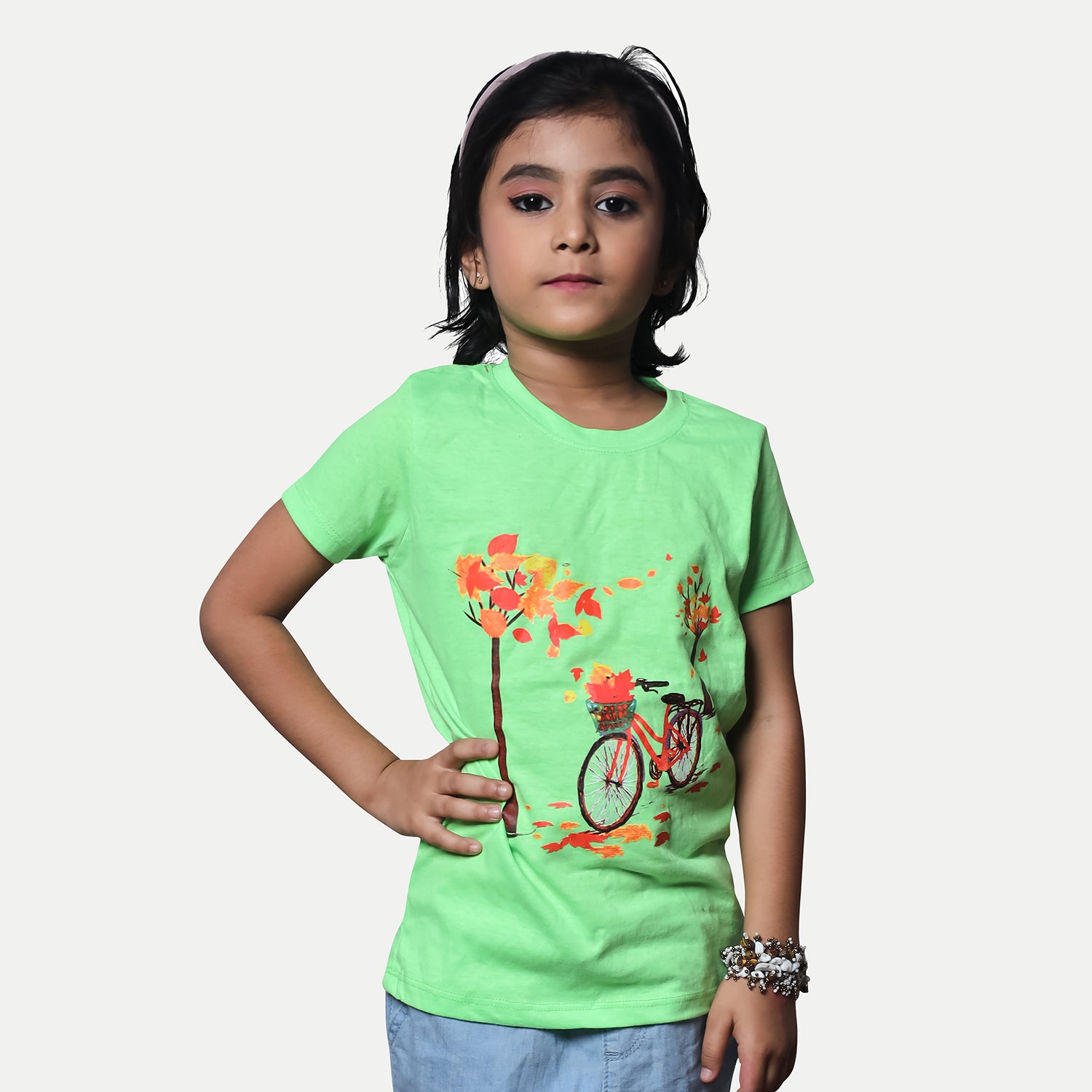 Radprix Kid Girls Light green Printed Crew Neck T-shirt