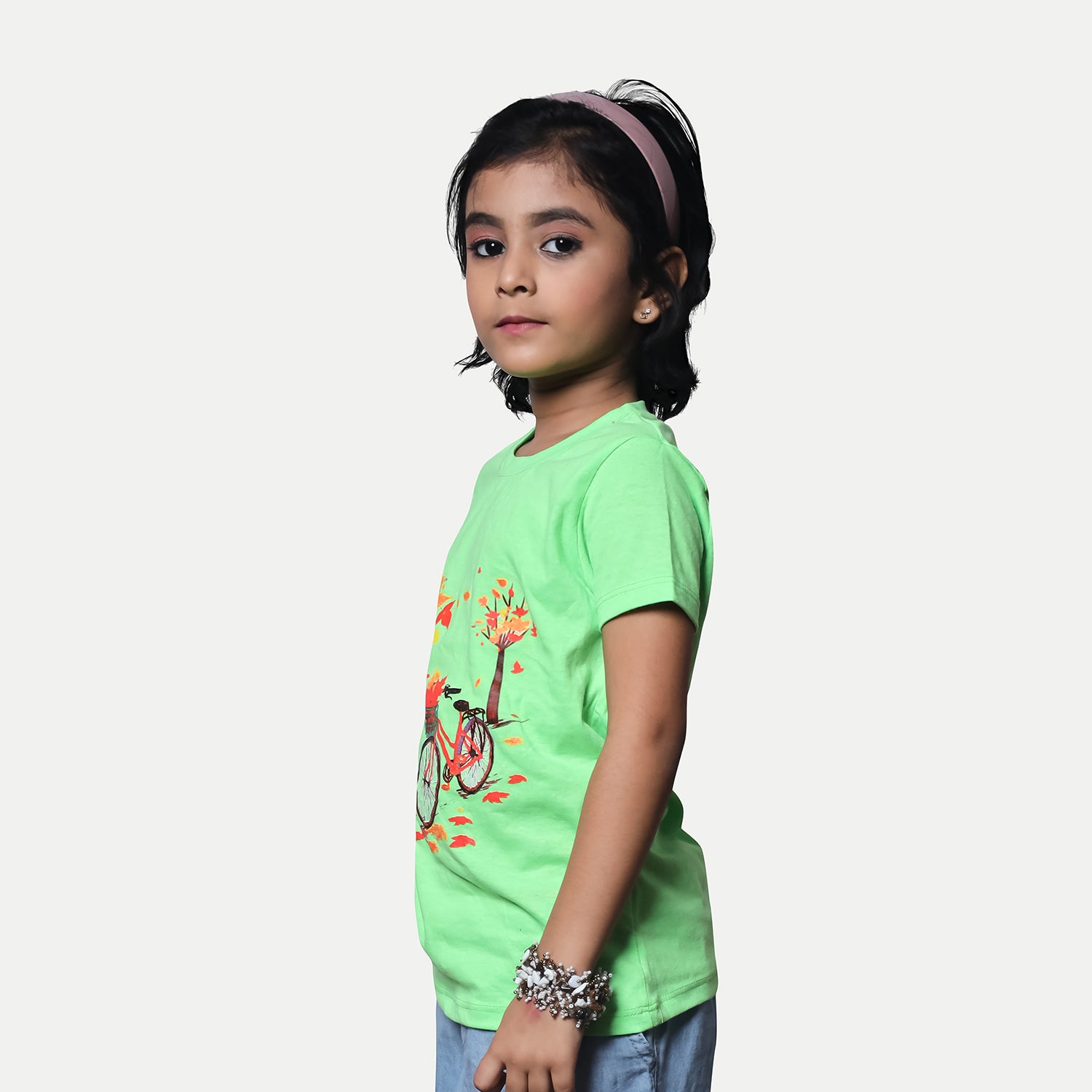 Radprix Kid Girls Light green Printed Crew Neck T-shirt