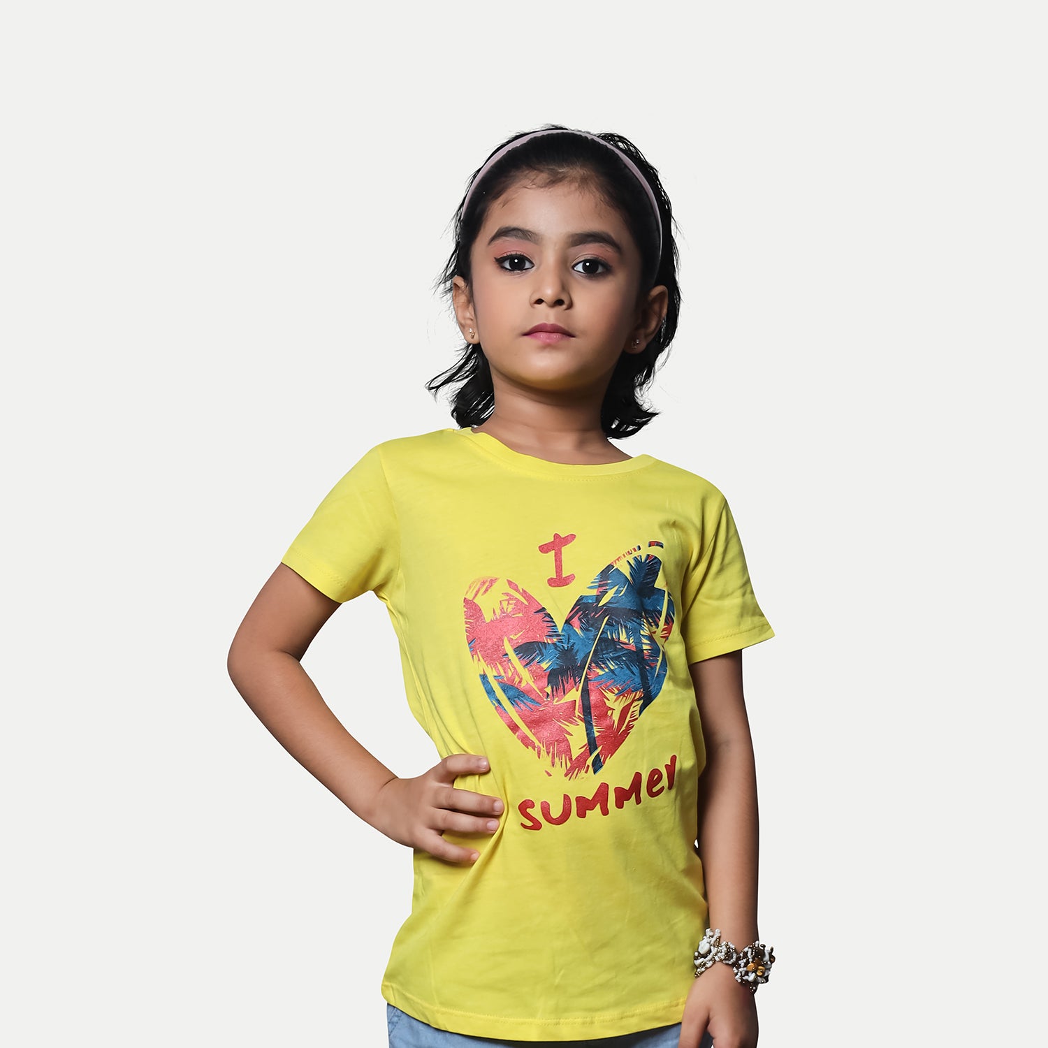 Radprix Kid Girls Yellow Printed Crew Neck T-shirt