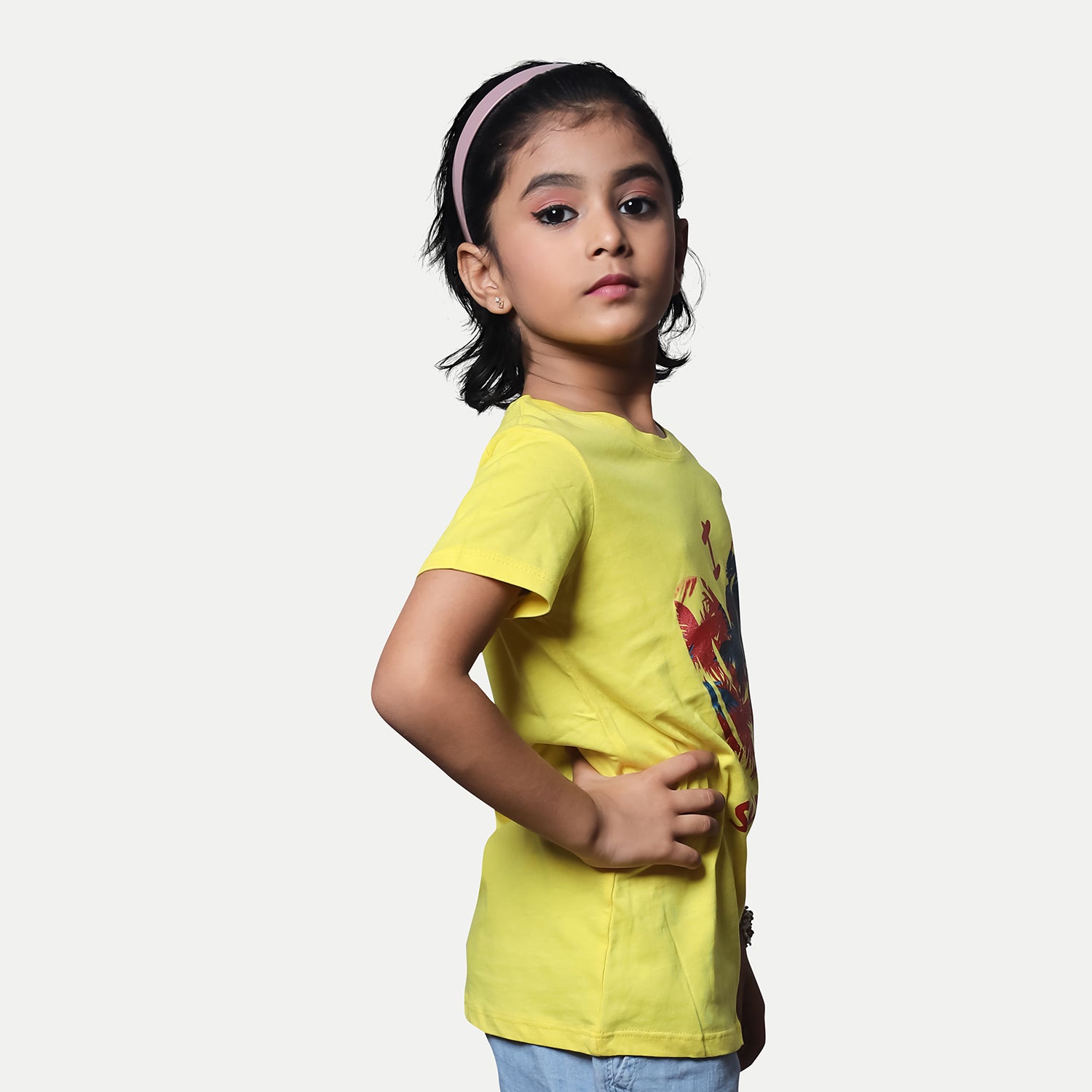 Radprix Kid Girls Yellow Printed Crew Neck T-shirt