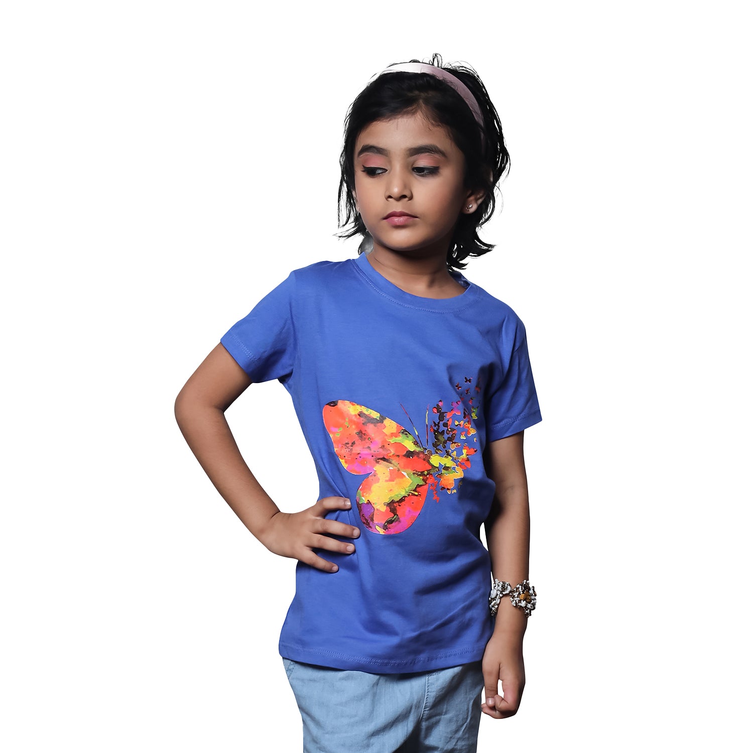 Radprix Kid Girls Blue Printed Crew Neck T-shirt