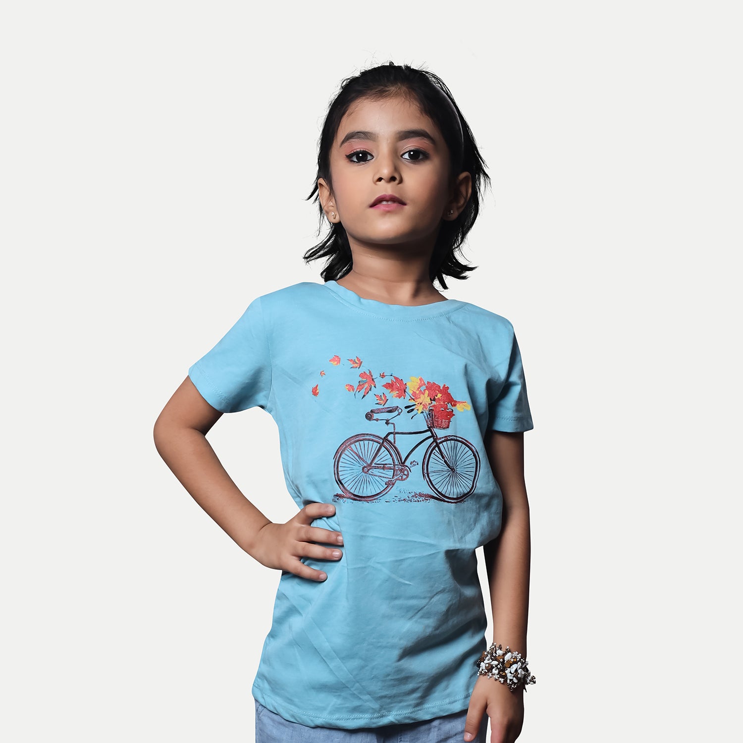 Radprix Kid Girls Sky blue Printed Crew Neck T-shirt