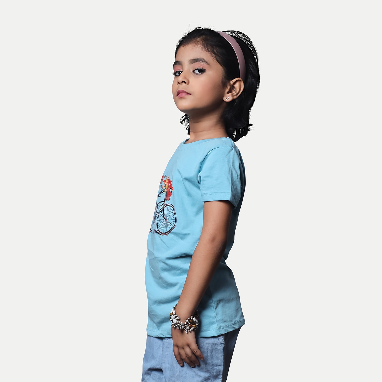 Radprix Kid Girls Sky blue Printed Crew Neck T-shirt