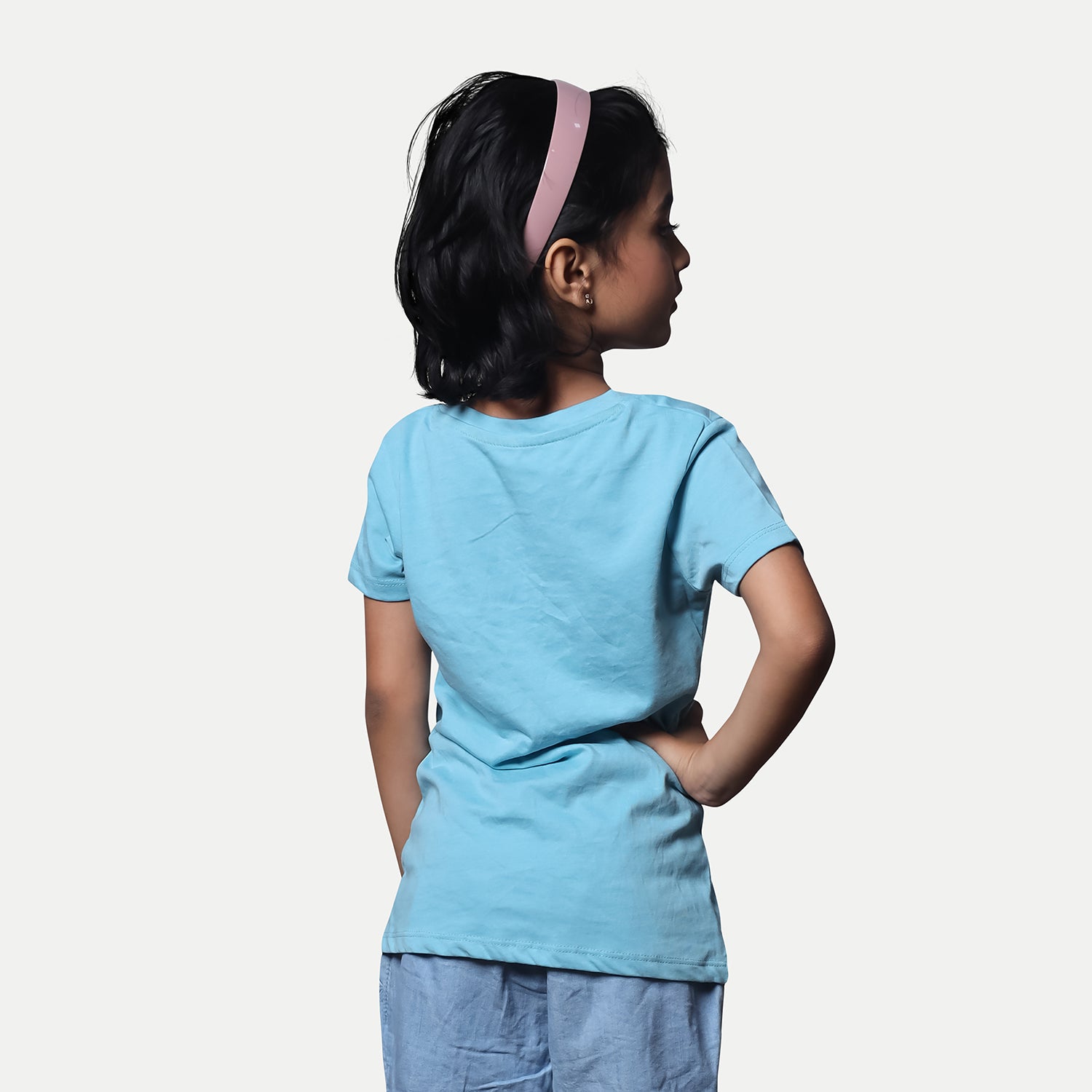 Radprix Kid Girls Sky blue Printed Crew Neck T-shirt