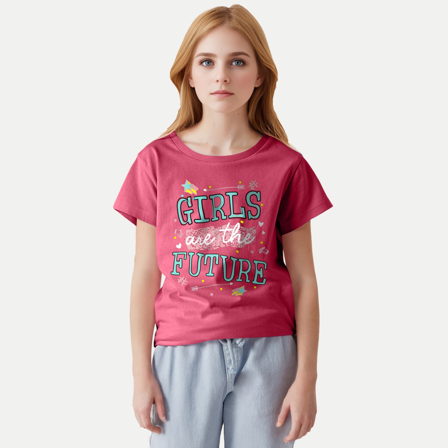 Radprix Kid Girls Light Pink Printed Crew Neck T-shirt