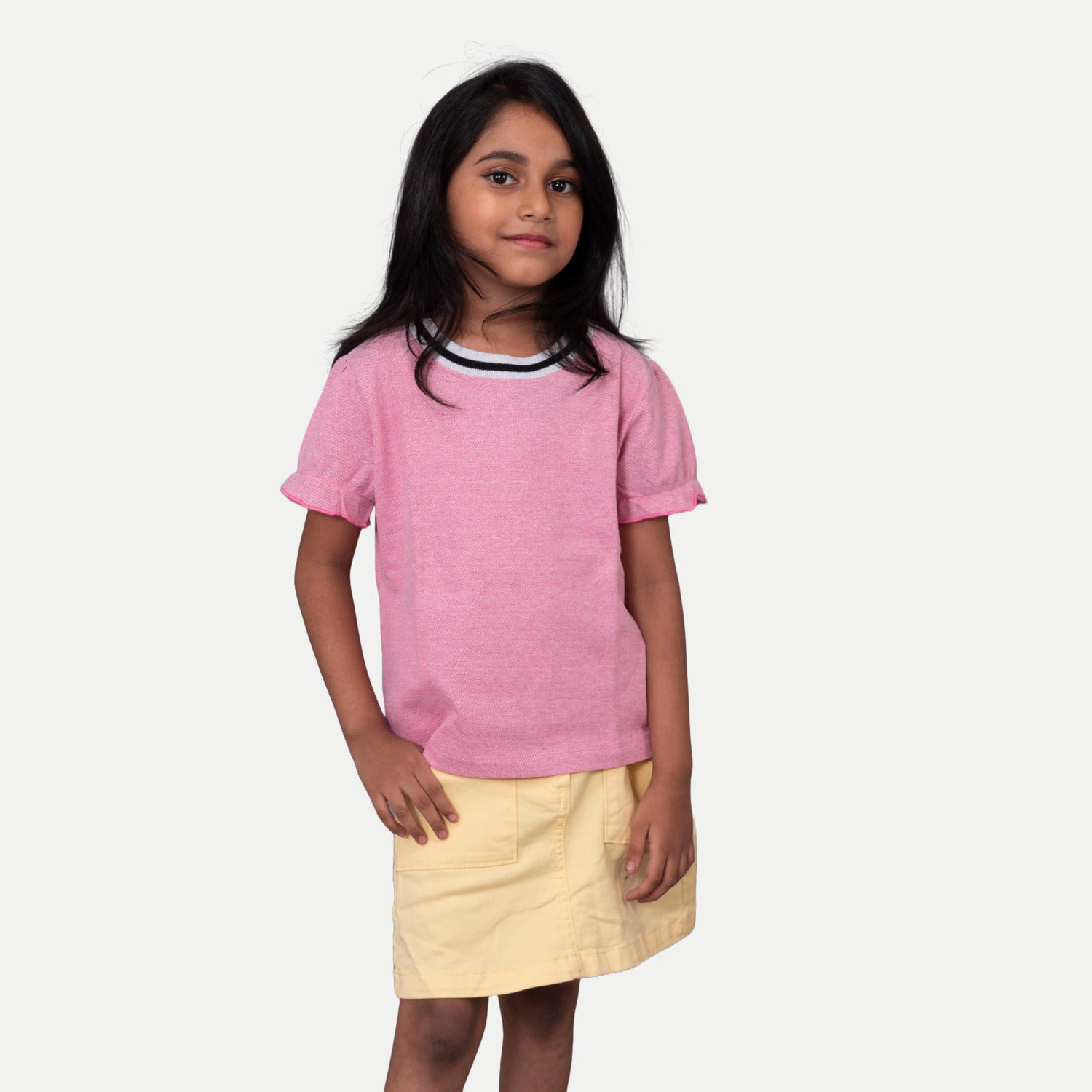 Radprix Girls Light Melange Pink Contrast Round neck T-shirt